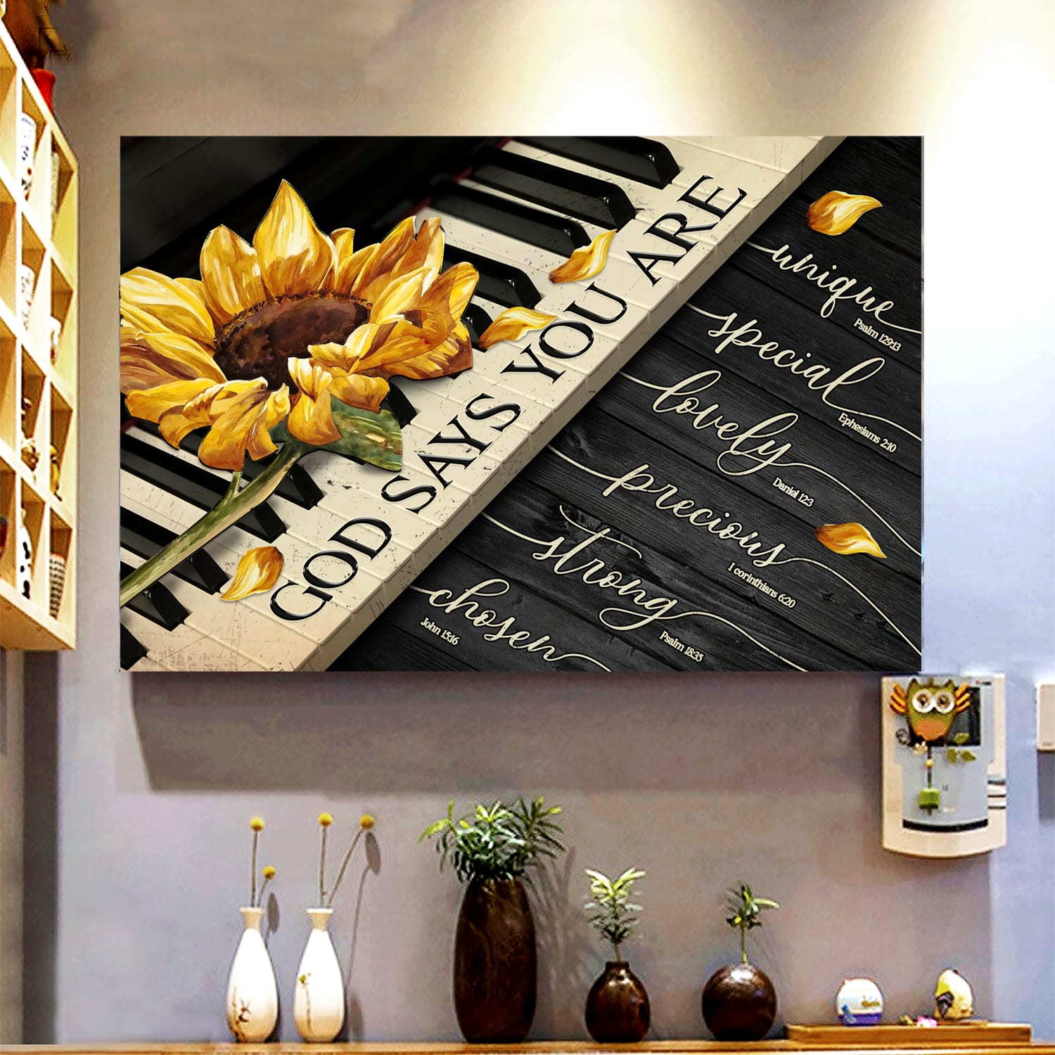 Sunflower On Piano God Says You Are Canvas Wall Art – Christian Poster – Religious Wall Decor