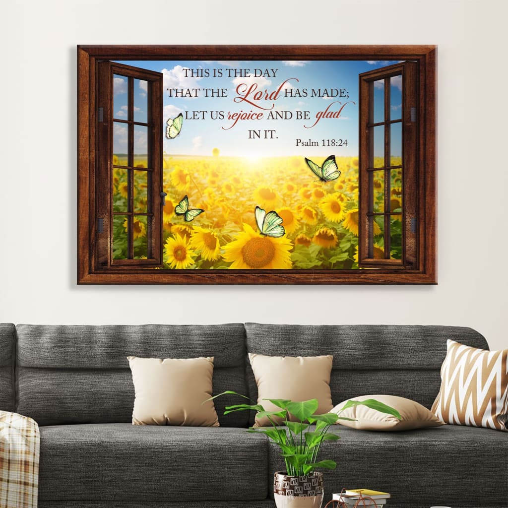 Sunflower Psalm 11824 This Is The Day That The Lord Has Made Wall Art Canvas Print – Religious Wall Decor