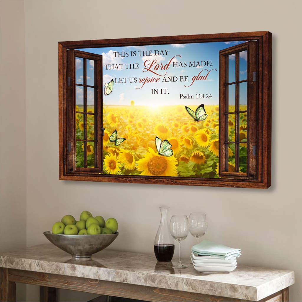 Sunflower Psalm 11824 This Is The Day That The Lord Has Made Wall Art Canvas Print – Religious Wall Decor