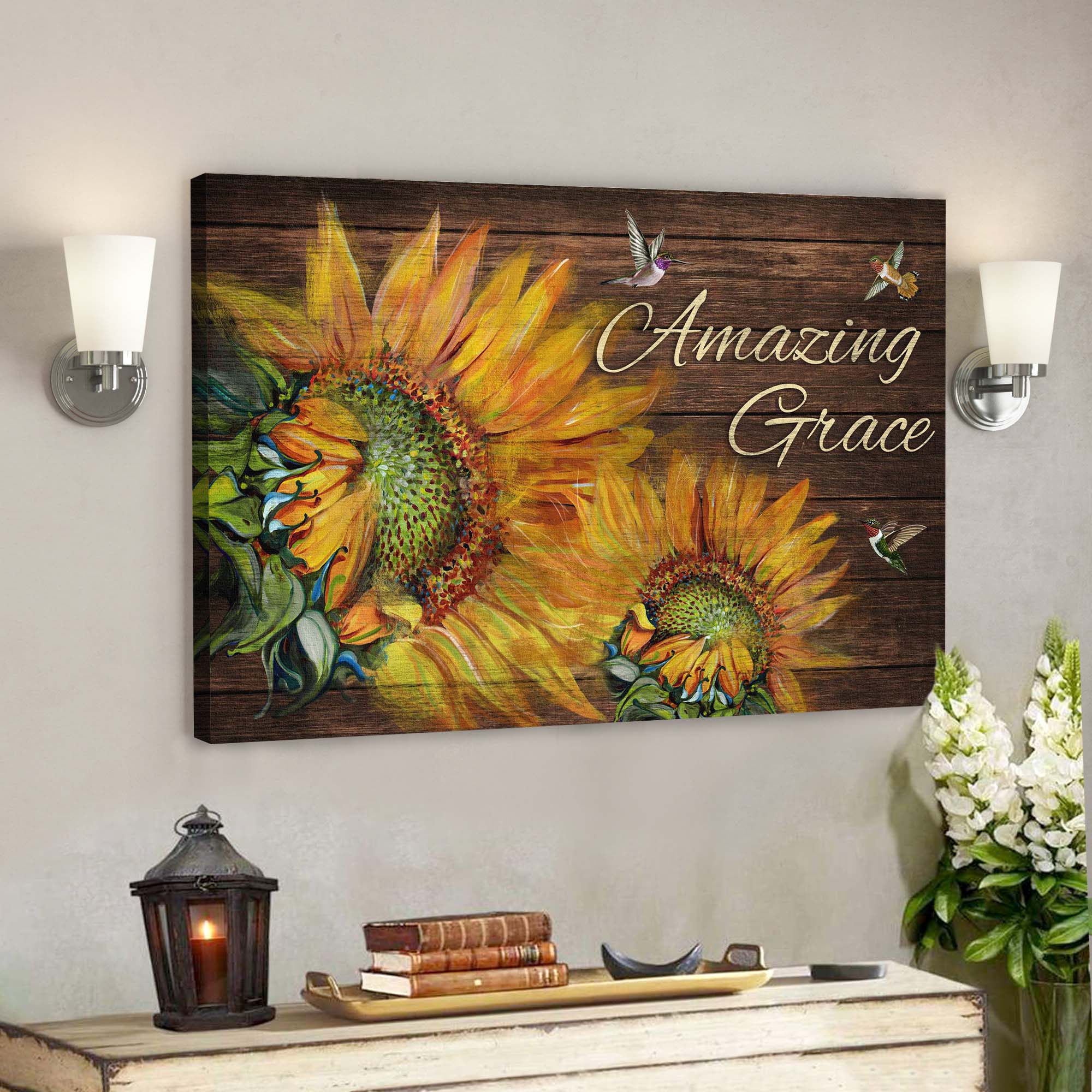 Sunflowers – Amazing Grace Canvas Wall Art – Bible Verse Canvas – Scripture Canvas Wall Art