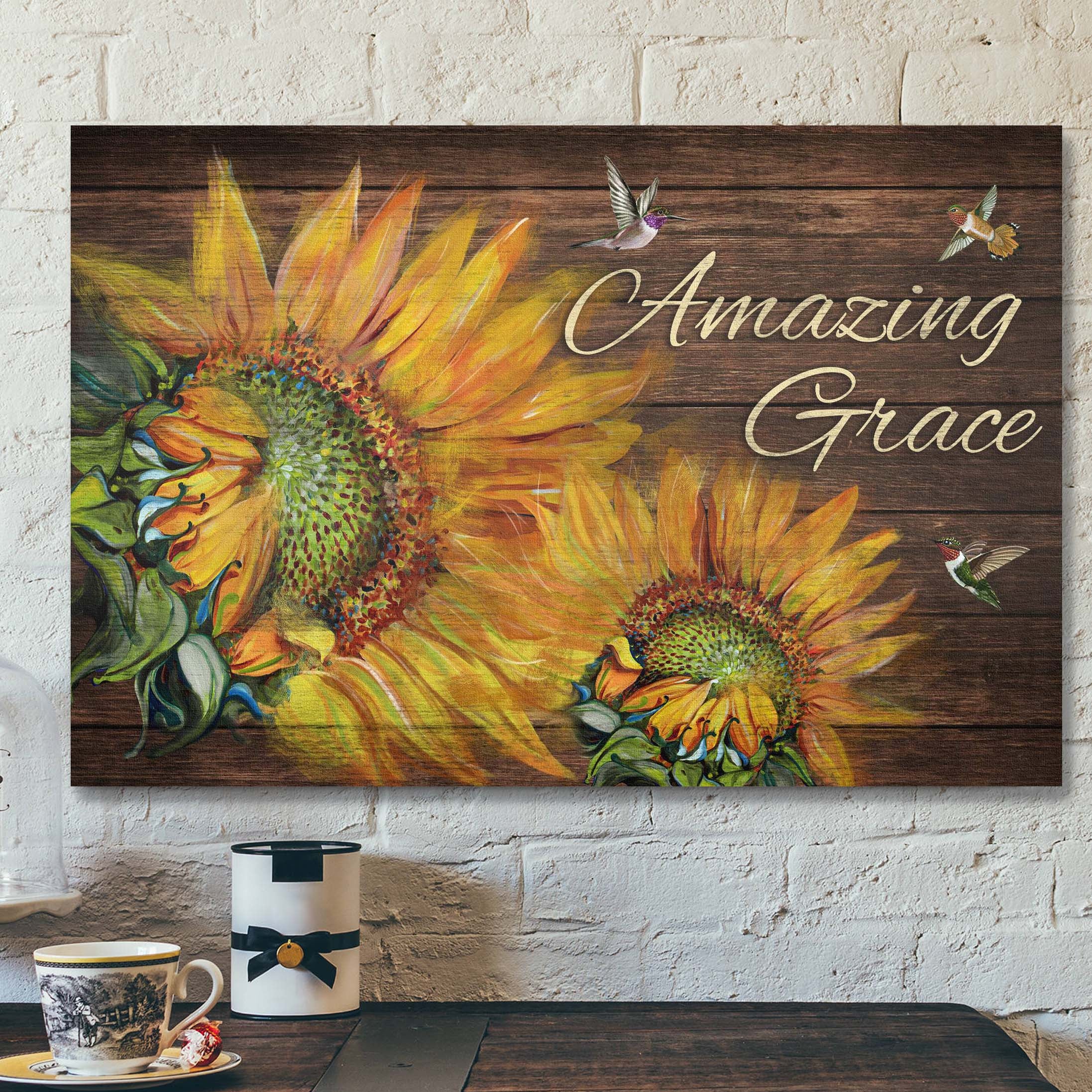 Sunflowers – Amazing Grace Canvas Wall Art – Bible Verse Canvas – Scripture Canvas Wall Art