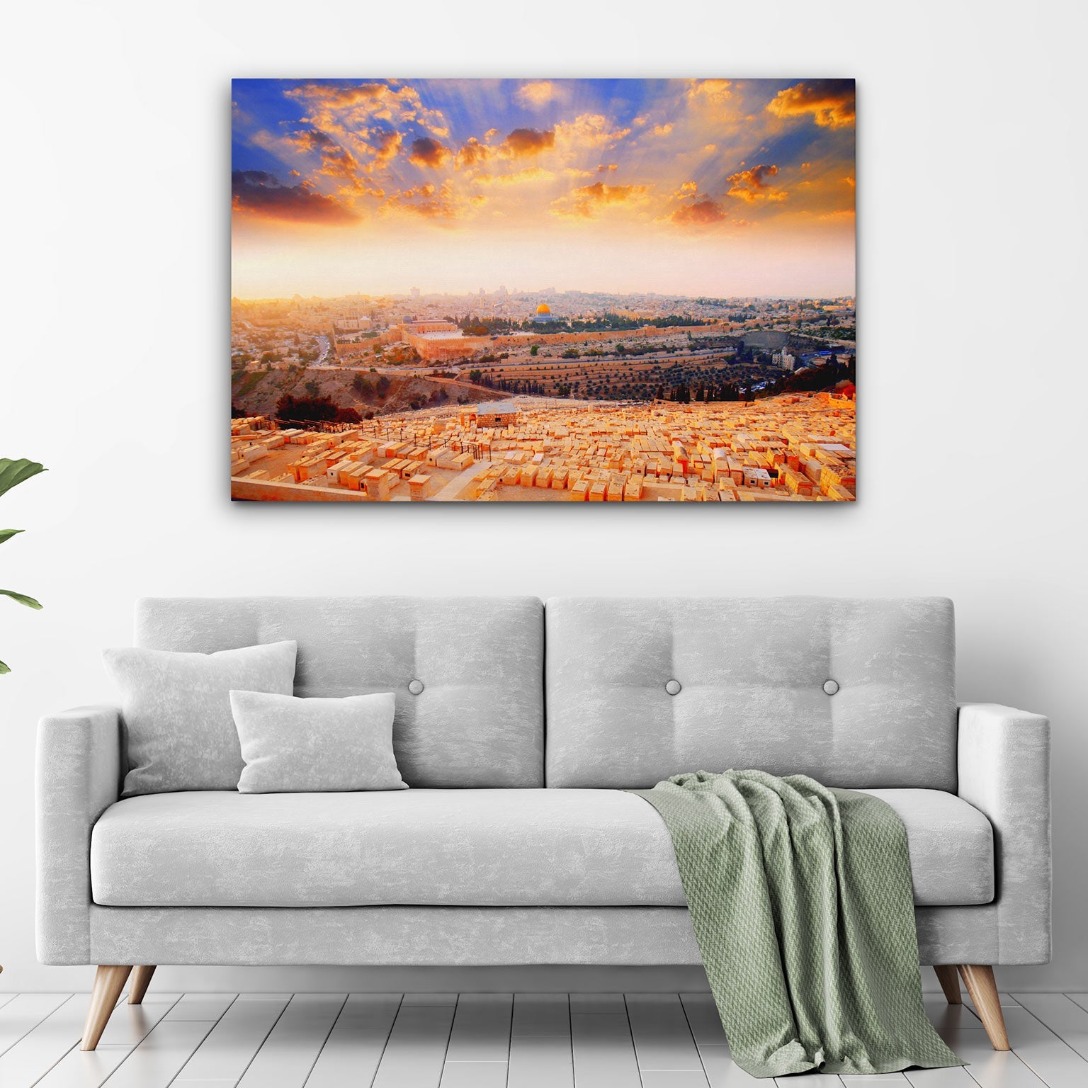 Sunset In Jerusalem View From The Mount Of Olives Canvas Wall Art – Large Gallery Wrapped Canvas Art