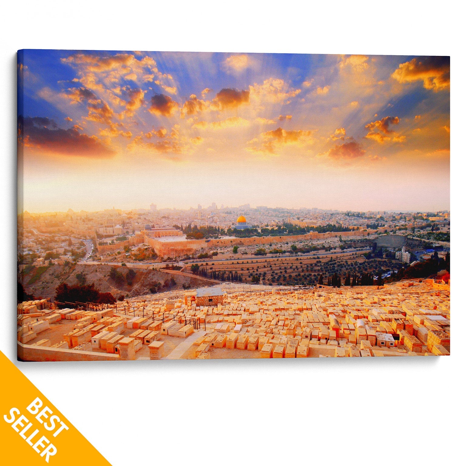 Sunset In Jerusalem View From The Mount Of Olives Canvas Wall Art – Large Gallery Wrapped Canvas Art