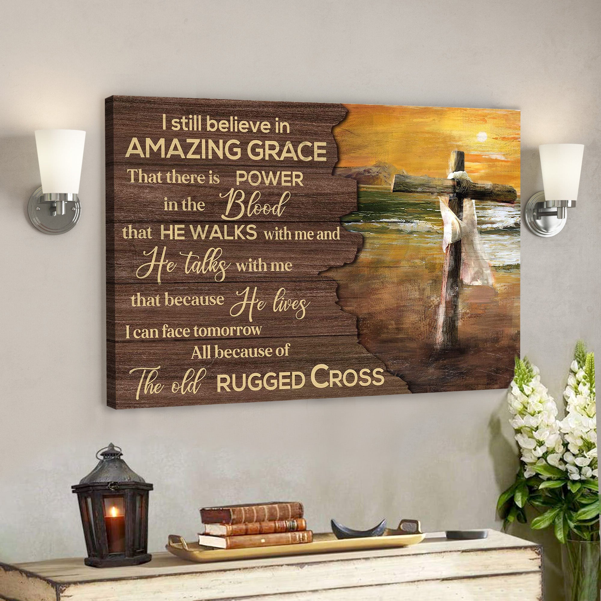 Sunset On The Beach – I Still Believe In Amazing Grace – Bible Verse Canvas – Scripture Canvas Wall Art