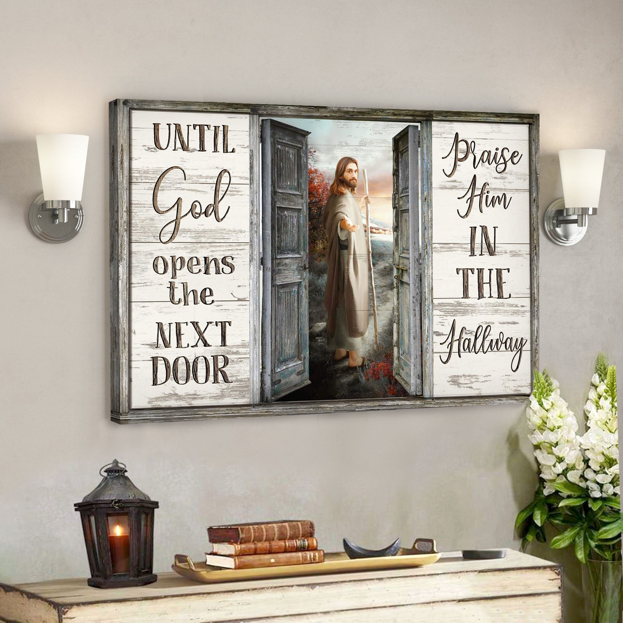 Take His Hand – Until God Opens The Next Door – Bible Verse Canvas – Scripture Canvas Wall Art