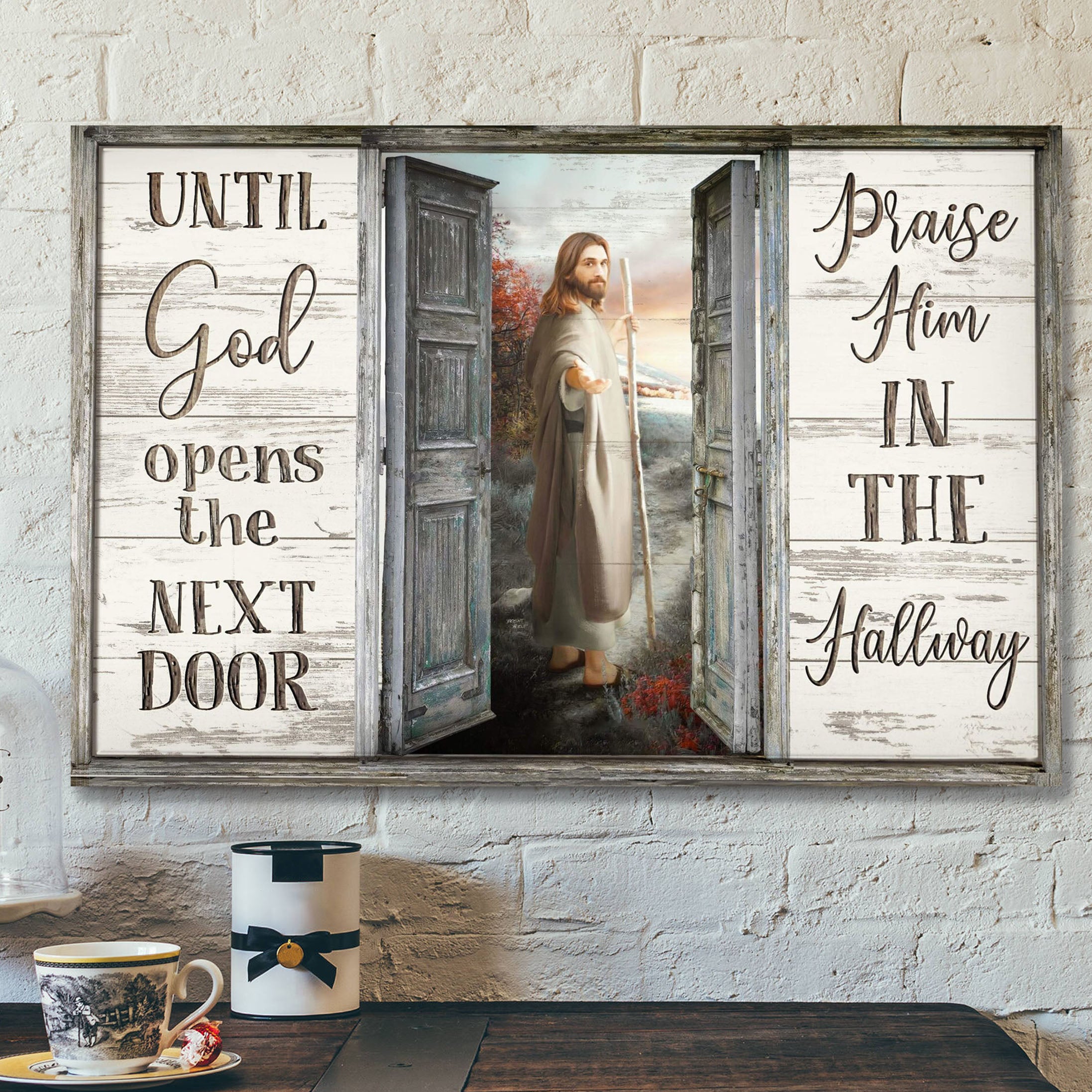 Take His Hand – Until God Opens The Next Door – Bible Verse Canvas – Scripture Canvas Wall Art