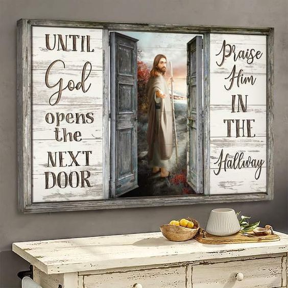 Take His Hand Until God Opens The Next Door Jesus Canvas Wall Art – Jesus Canvas Pictures – Christian Wall Posters