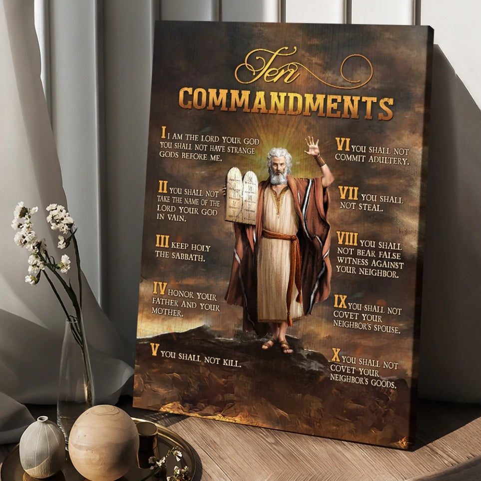 Ten Commandments Of God Canvas Wall Art – Christian Wall Posters – Religious Wall Decor