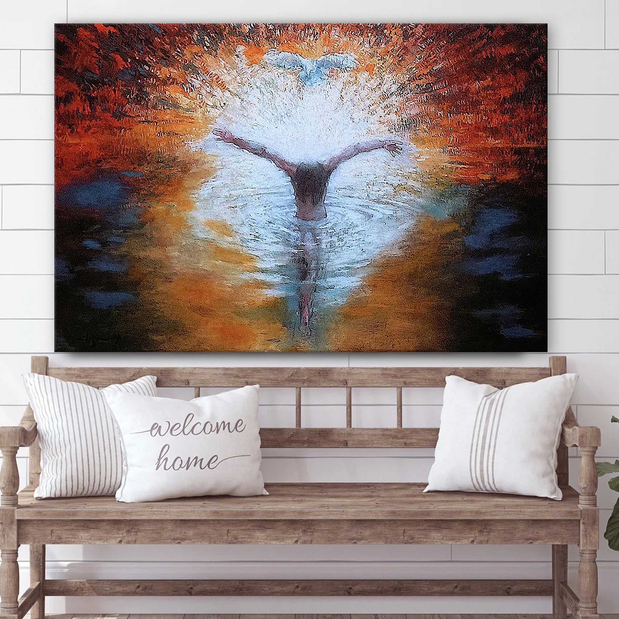 The Baptism Of The Christ With Dove Canvas Wall Art – Jesus Baptism Canvas – Christian Paintings For Home