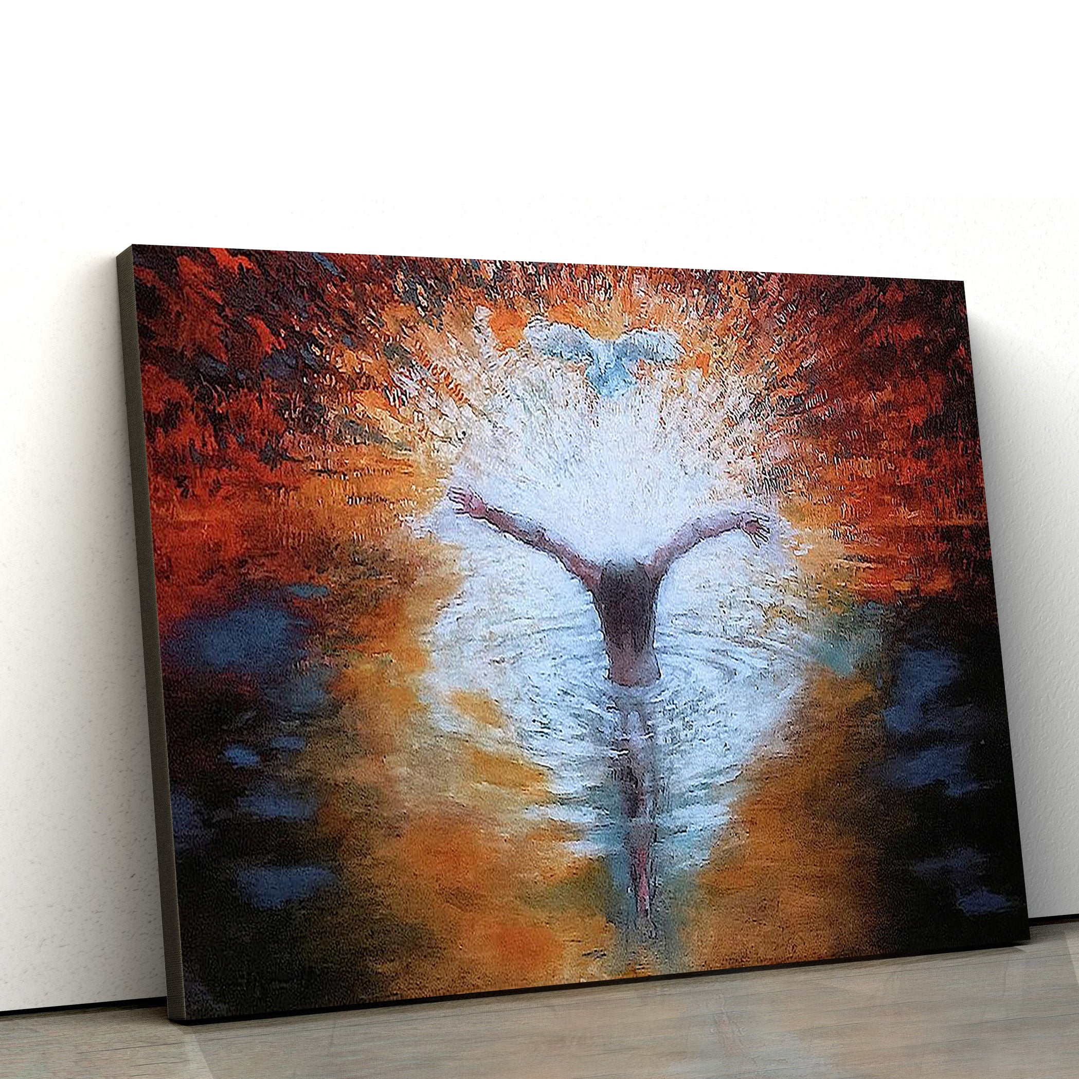 The Baptism Of The Christ With Dove Canvas Wall Art – Jesus Baptism Canvas – Christian Paintings For Home