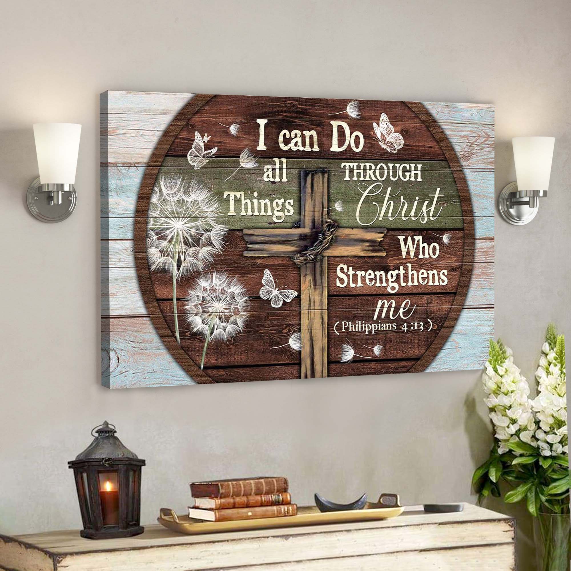 The Cross – I Can Do All Things Through Christ Canvas Wall Art – Bible Verse Canvas – Scripture Canvas Wall Art