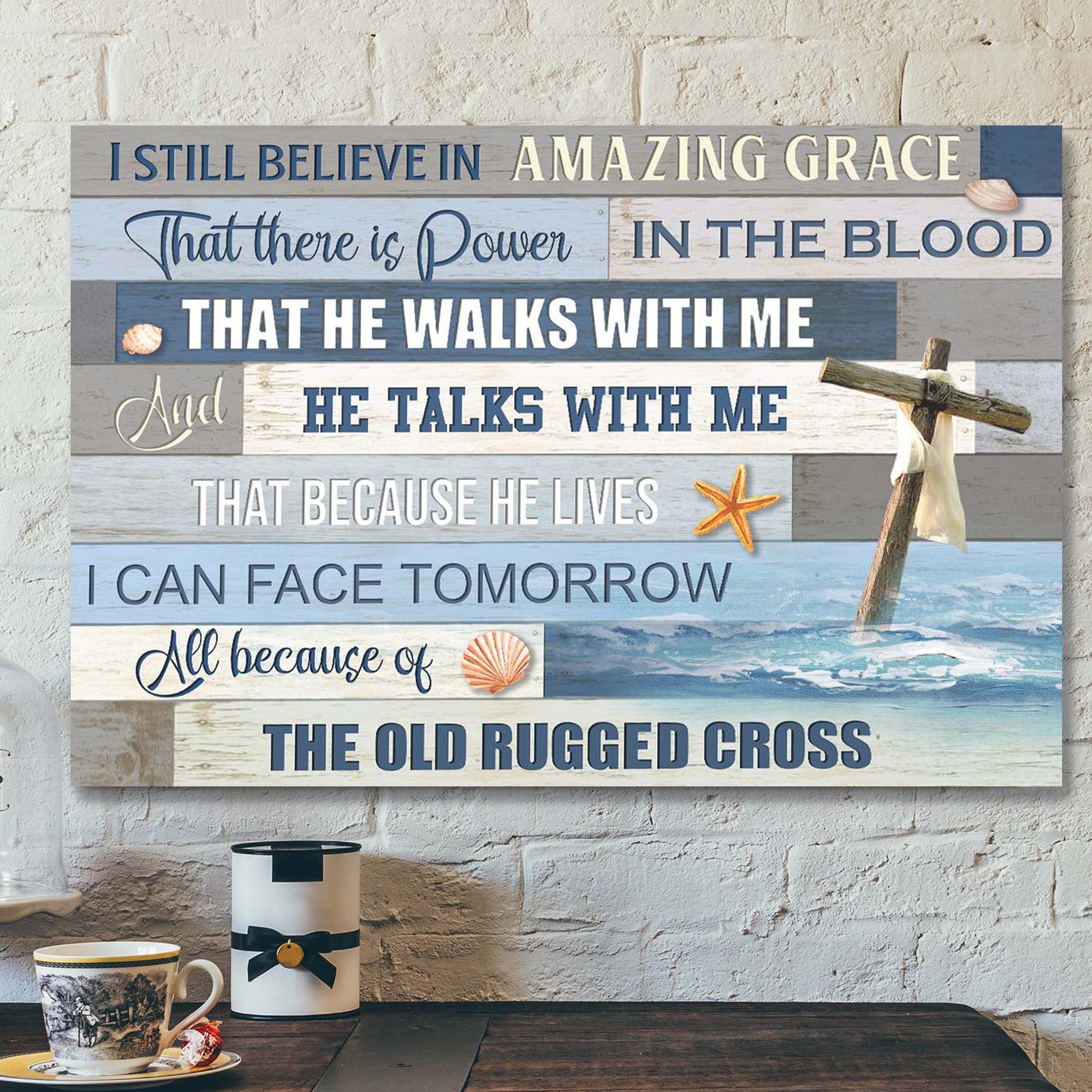 The Cross On The Ocean – I Still Believe In Amazing Grace Canvas Wall Art – Bible Verse Canvas – Scripture Canvas Wall Art