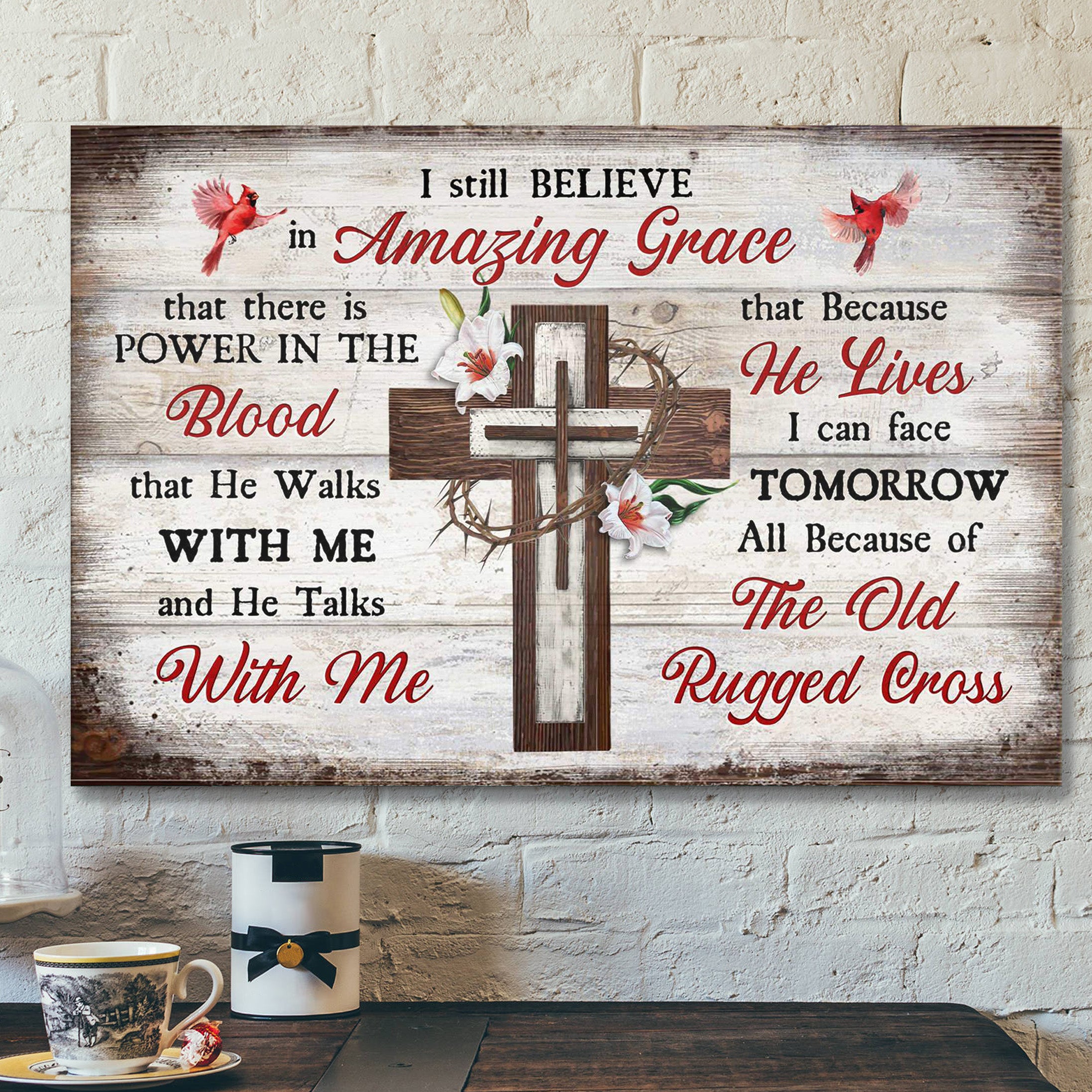 The Cross With Crown Of Thorns – I Believe In Amazing Grace – Bible Verse Canvas – Scripture Canvas Wall Art