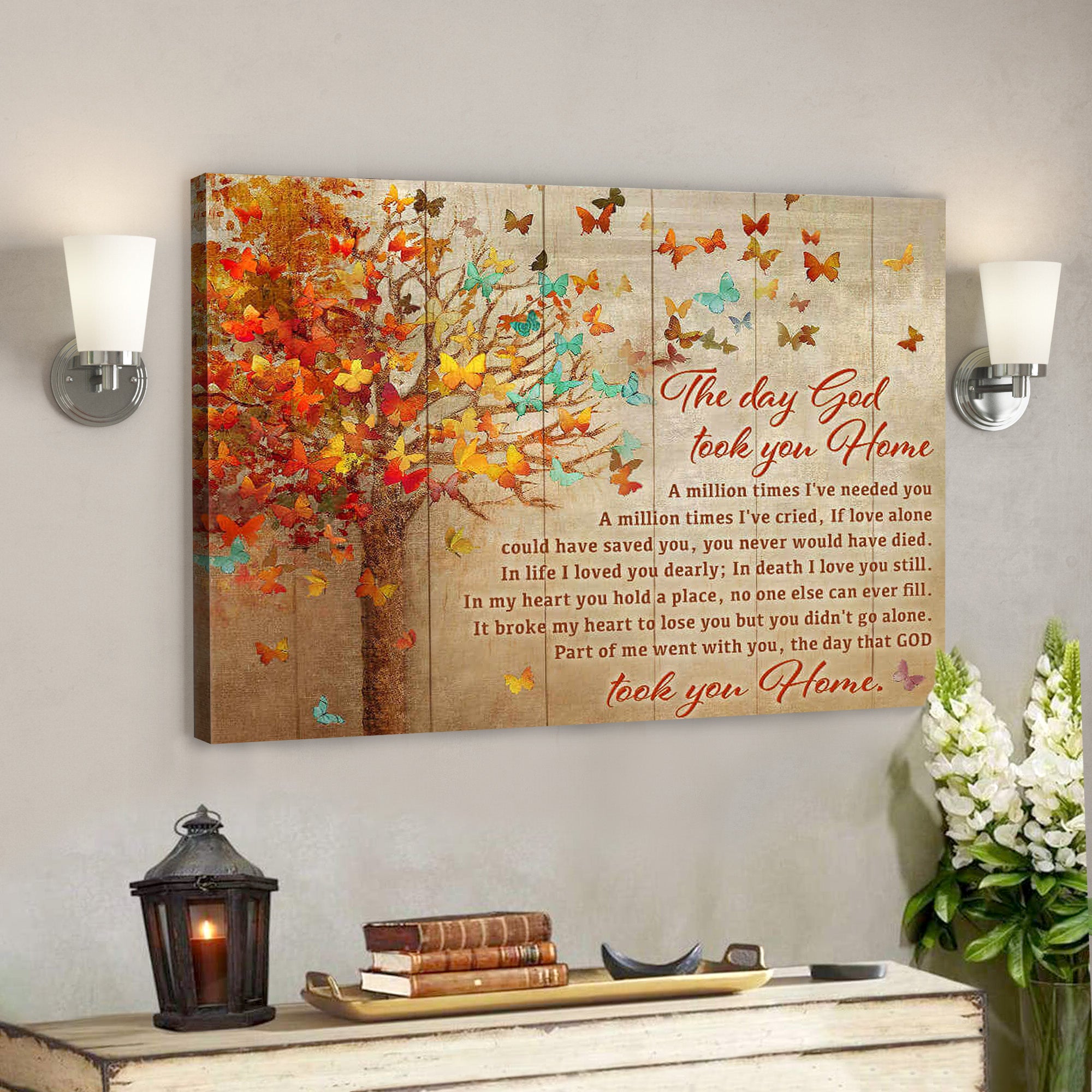 The Day God Took You Home Butterfly Canvas – Bible Verse Canvas – Scripture Canvas Wall Art