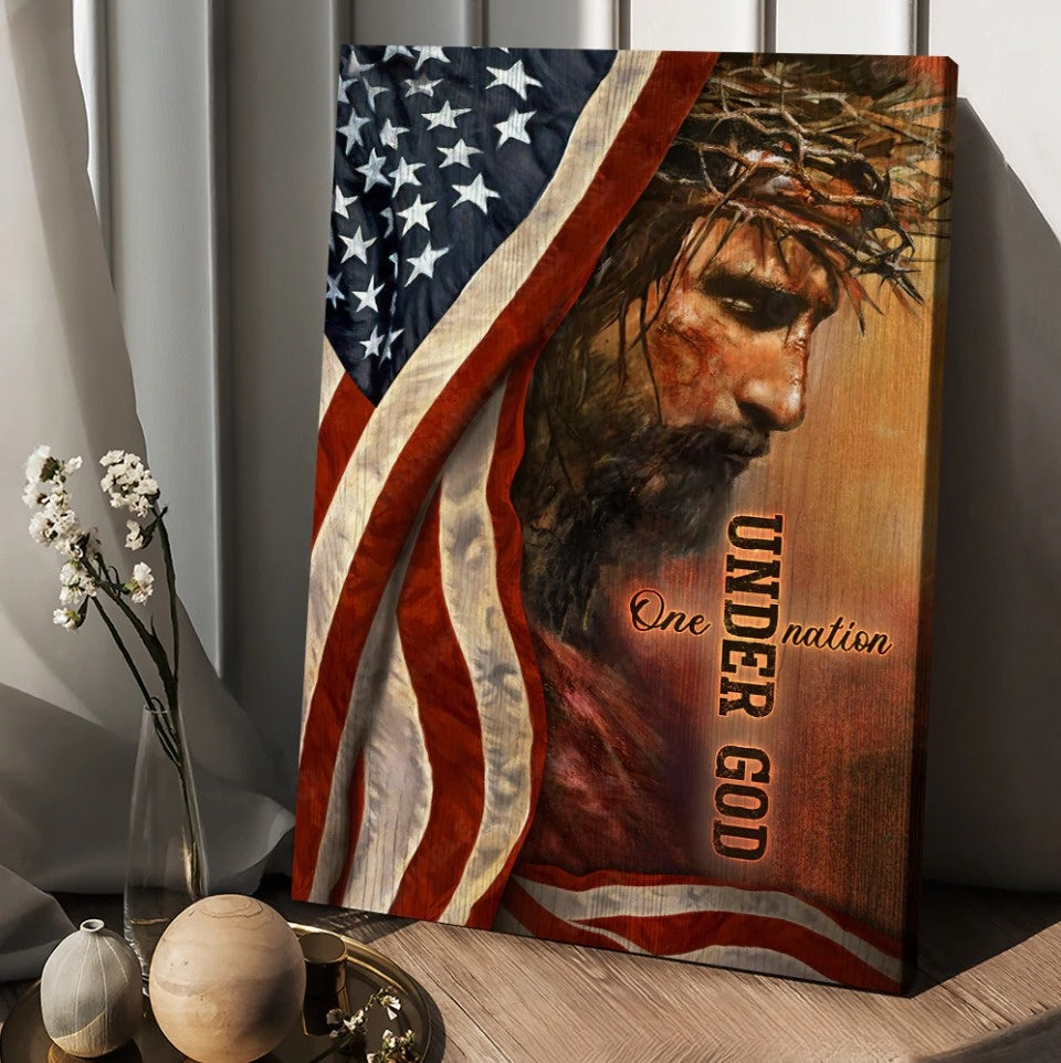 The Face Of Jesus American Flag One Nation Under God Canvas Wall Art – Christian Wall Posters – Religious Wall Decor