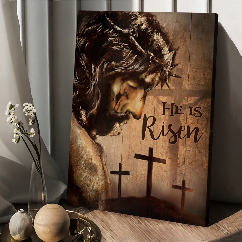 The Face Of Jesus Crown Of Thorn Cross He Is Risen Canvas Wall Art – Christian Wall Posters – Religious Wall Decor