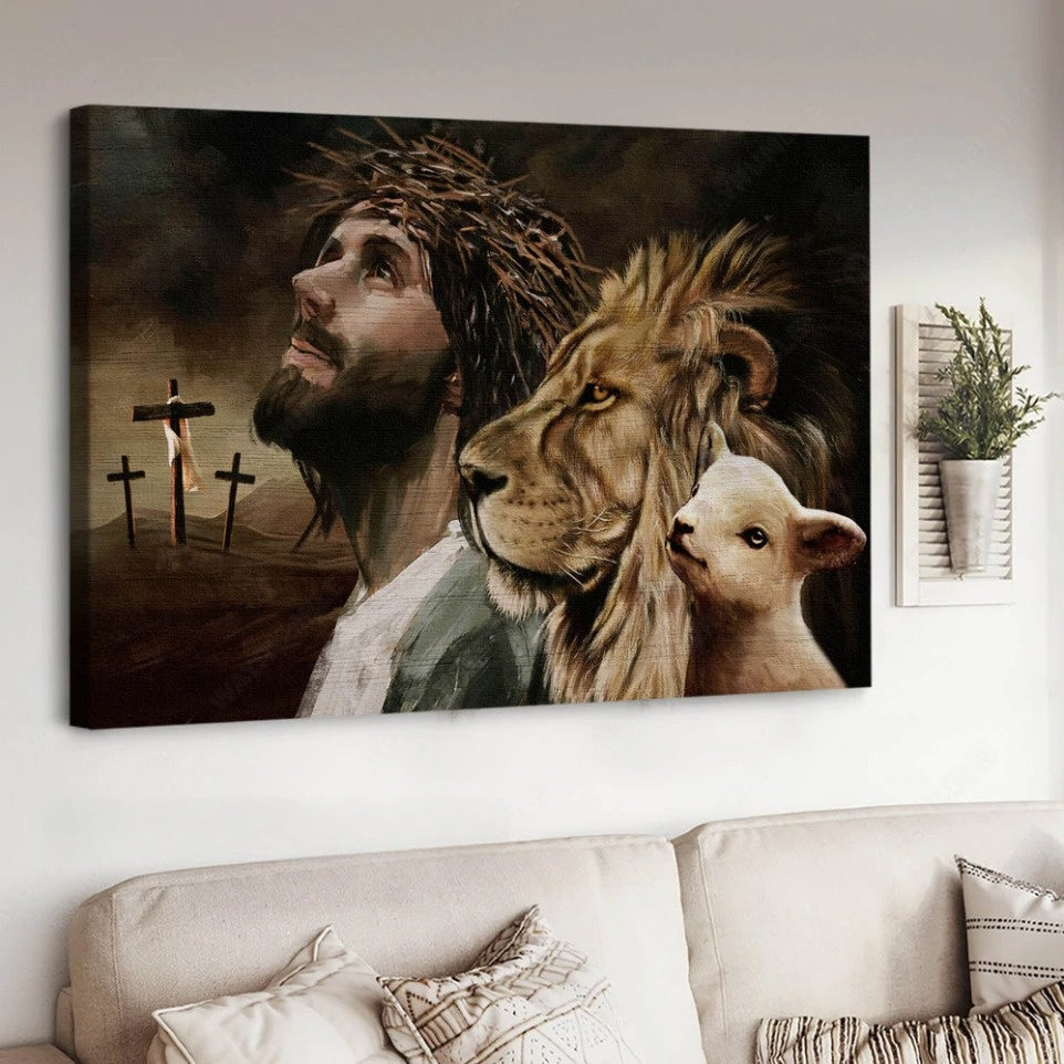 The Lamb Of God The Lion Of Judah Jesus Christ Cross Symbol Canvas Wall Art – Jesus Canvas Pictures – Christian Wall Posters