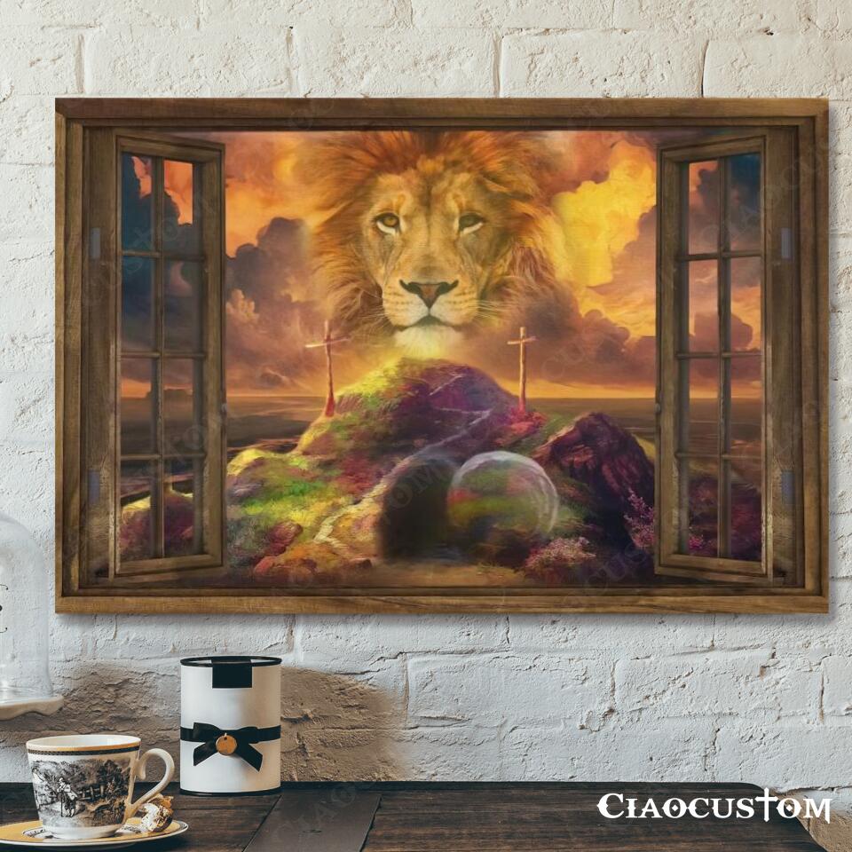 The Lion And Cross – Jesus Painting – Jesus Poster – Jesus Canvas – Christian Canvas Wall Art – Christian Gift