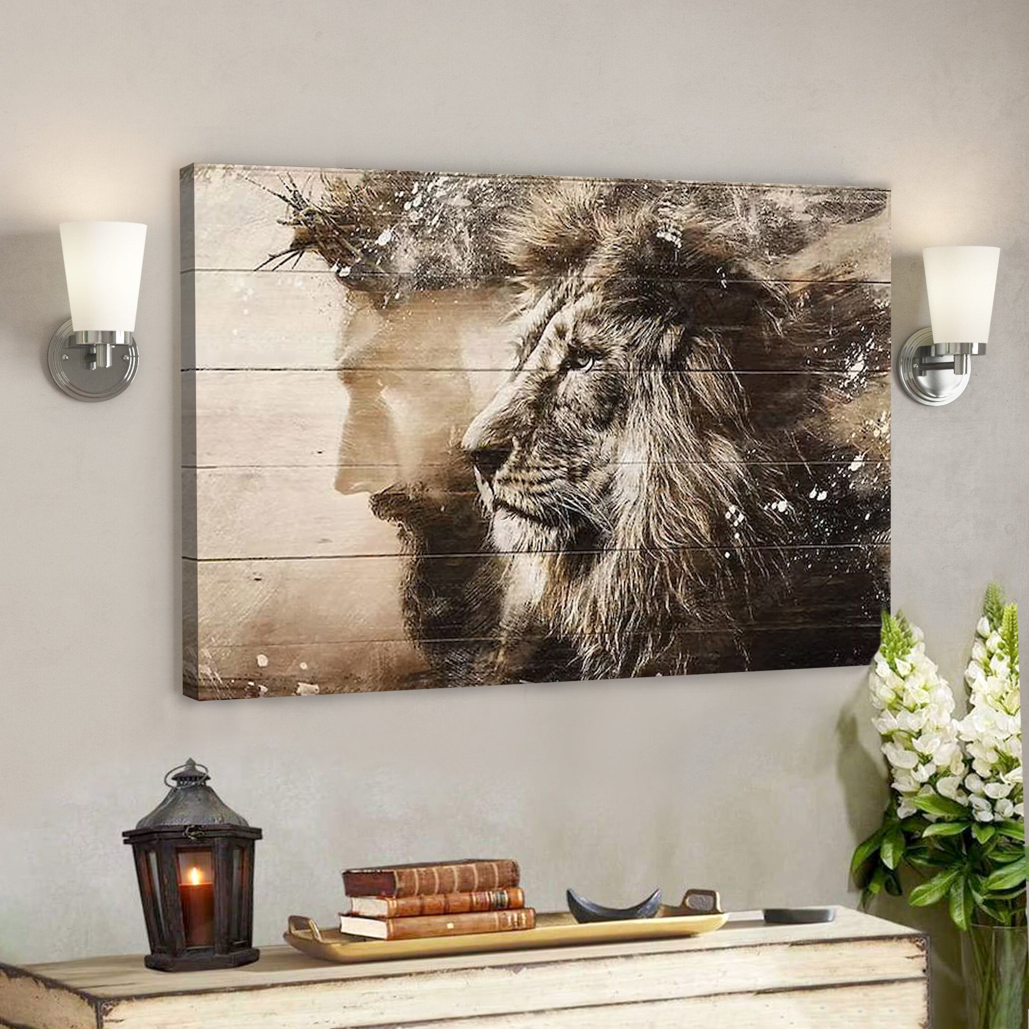 The Lion Of Judah Canvas – Jesus and Lion Canvas Wall Art – Half Jesus Half Lion