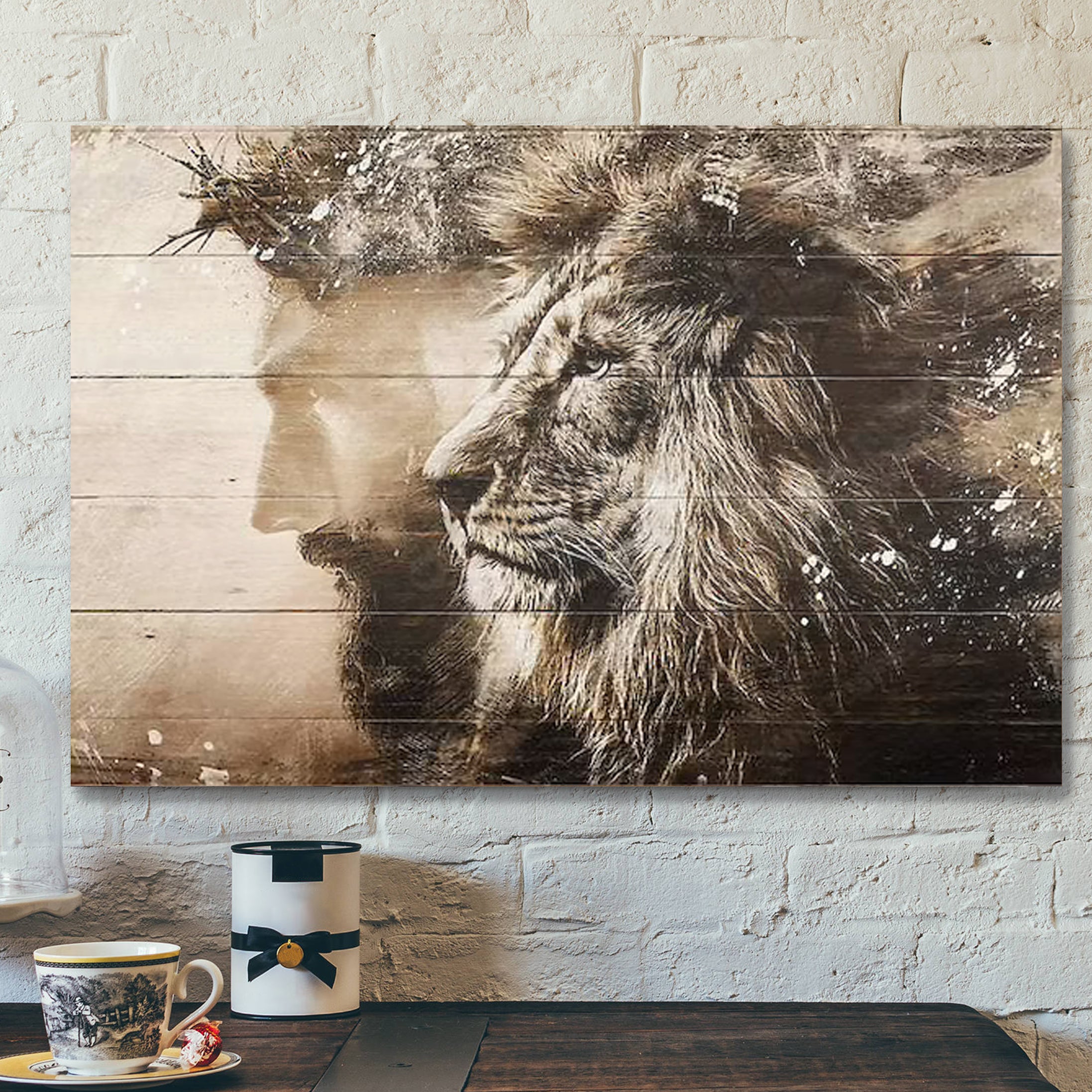 The Lion Of Judah Canvas – Jesus and Lion Canvas Wall Art – Half Jesus Half Lion