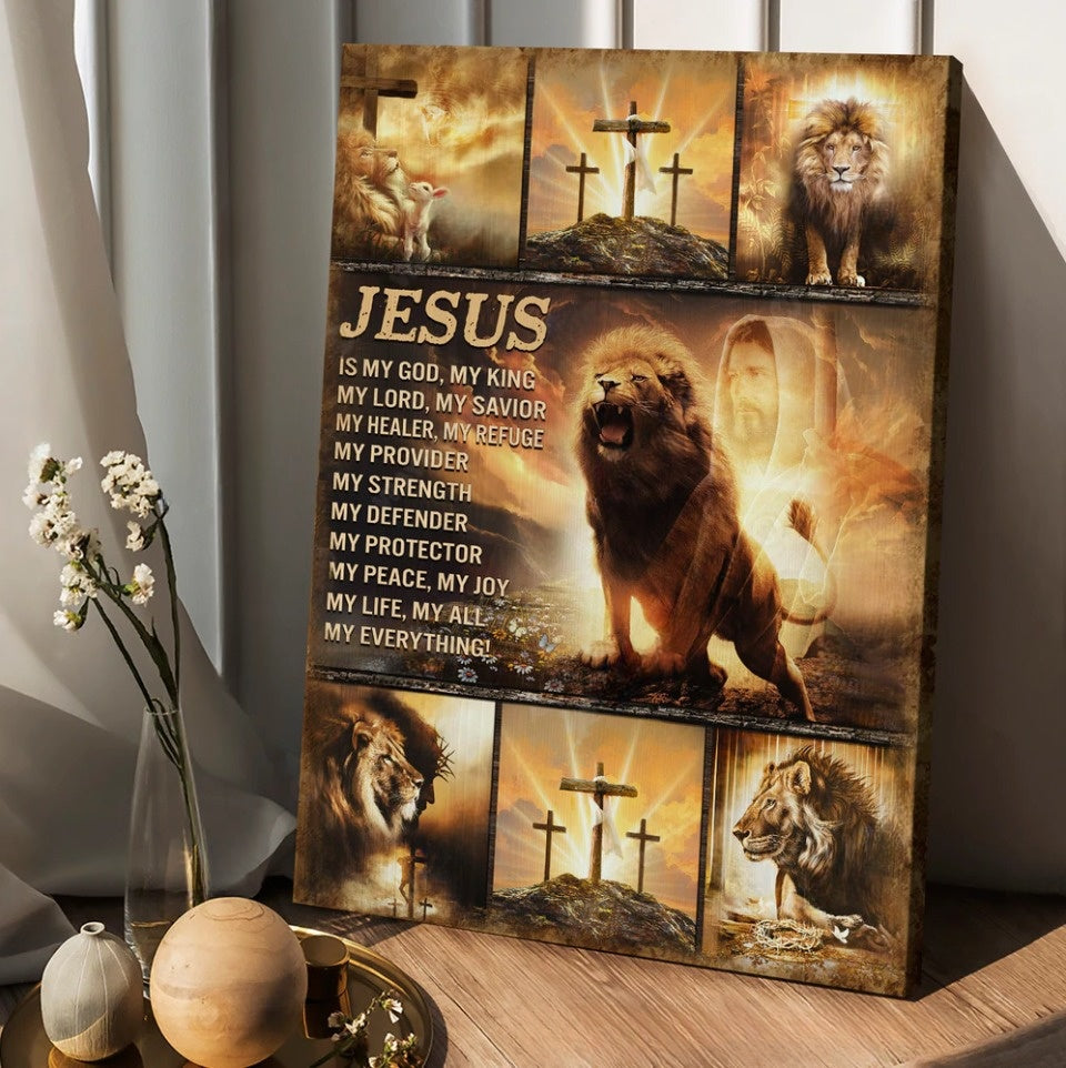 The Lion Of Judah Jesus Christ Jesus Is My God Canvas Wall Art – Christian Wall Posters – Religious Wall Decor