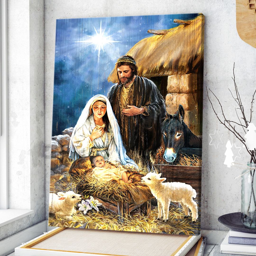 The Night Baby Jesus Was Born Canvas Wall Art – Christian Wall Posters – Religious Wall Decor