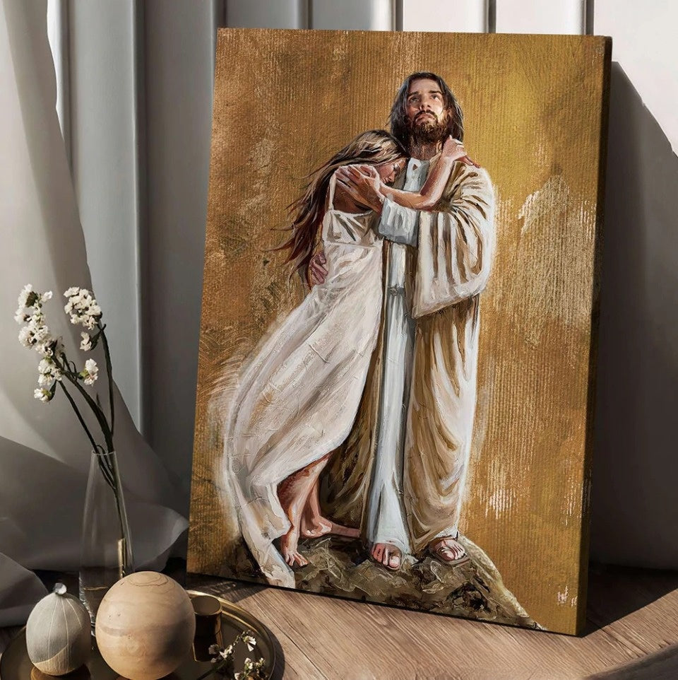 The Savior Jesus Hug In The Arms Of His Love Canvas Wall Art – Christian Wall Posters – Religious Wall Decor