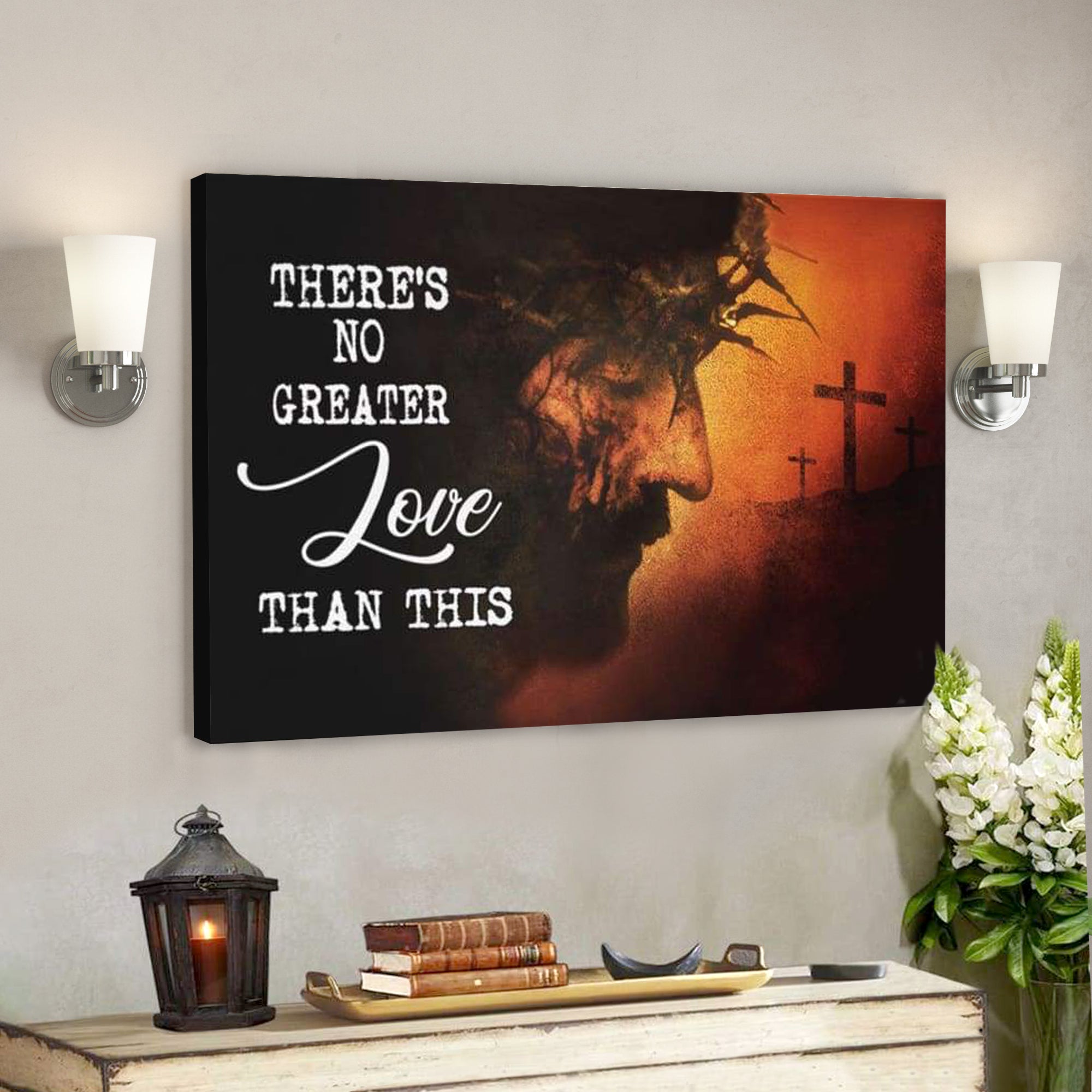 There’s No Greater Love Than This – Jesus Face – Christian Wall Art – Bible Verse Canvas – Scripture Canvas Wall Art