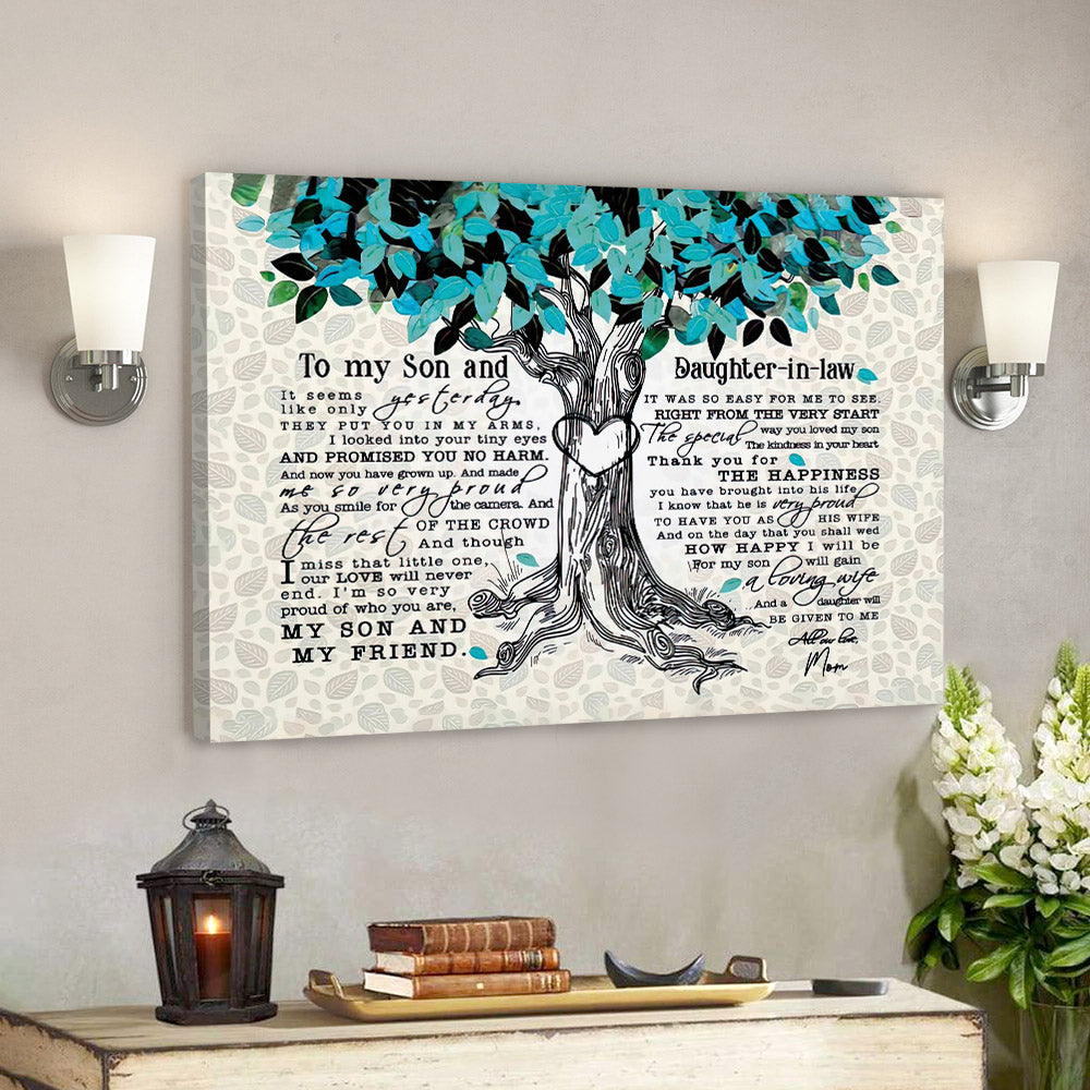 To My Son And Daughter In Law – Family Tree Canvas – Best Gift For Son