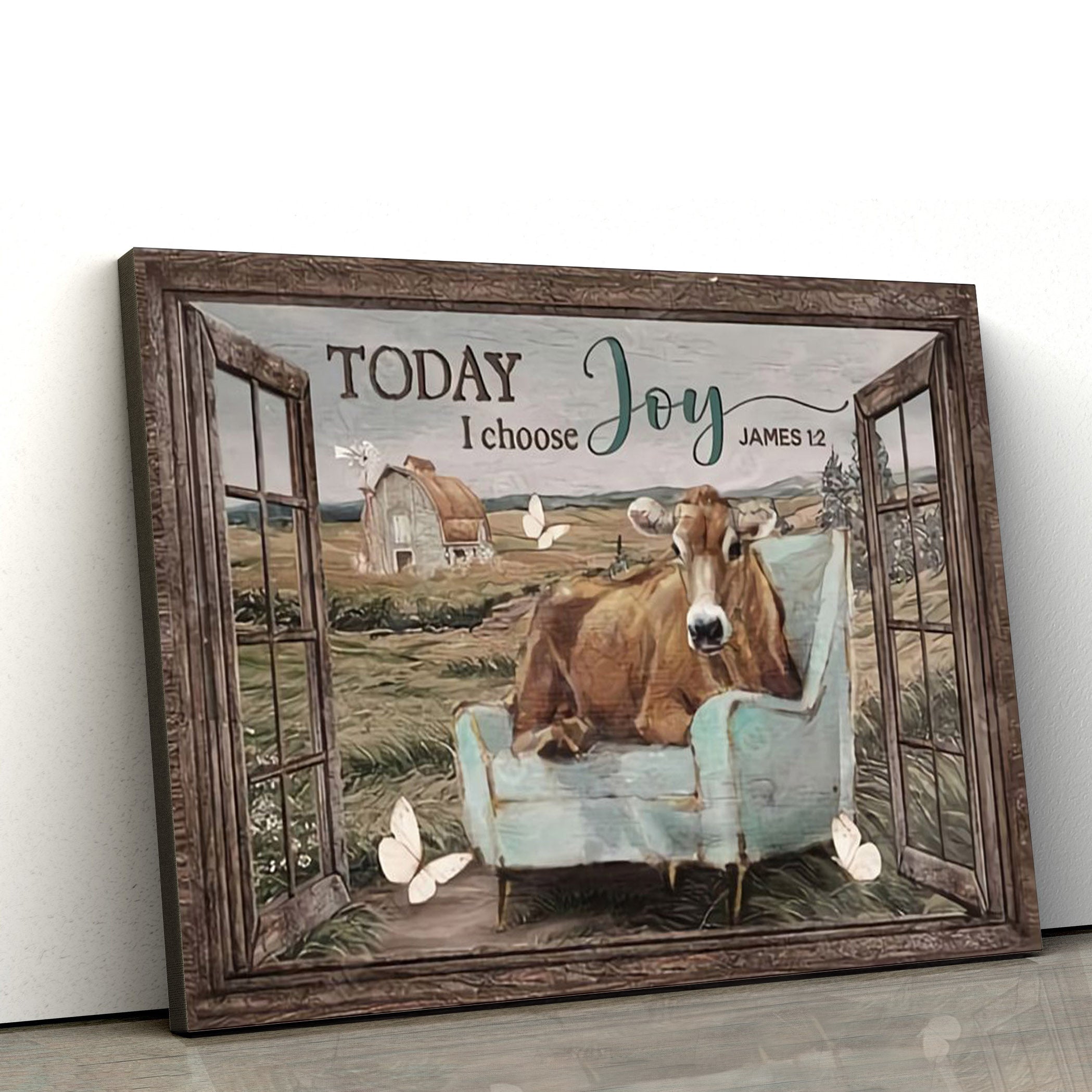 Today I Choose Joy Cow Canvas Wall Art – Christian Canvas Wall Decor – Bible Verse Wall Art Canvas – Farmer Gift