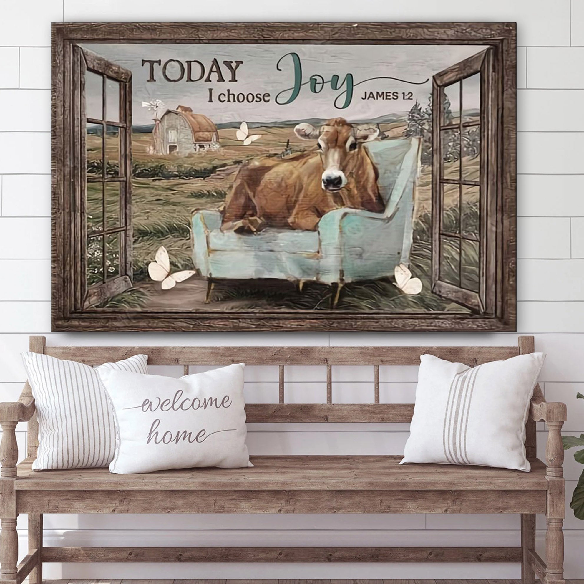 Today I Choose Joy Cow Canvas Wall Art – Christian Canvas Wall Decor – Bible Verse Wall Art Canvas – Farmer Gift