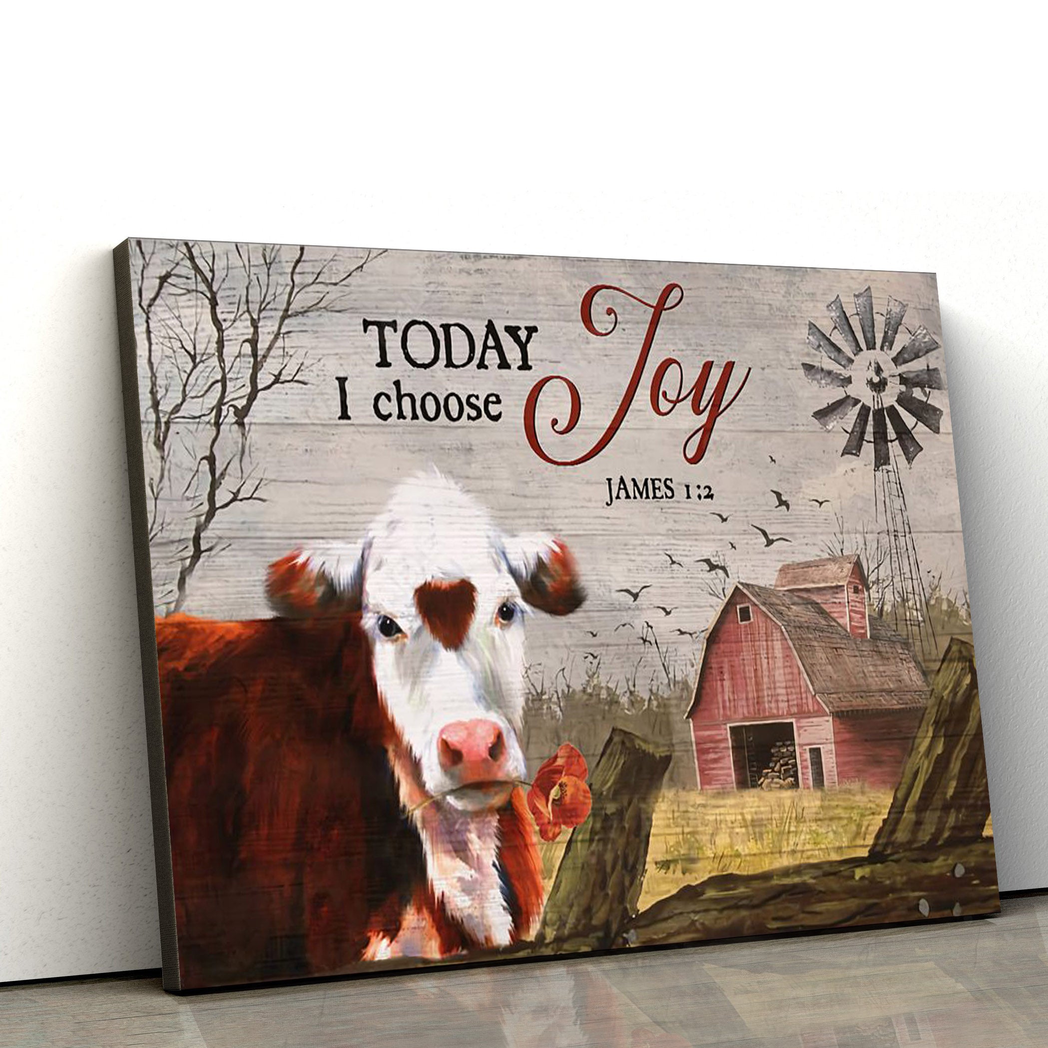 Today I Choose Joy Cow Farm Canvas Wall Art – Christian Canvas Wall Decor – Bible Verse Wall Art Canvas – Farmer Gift