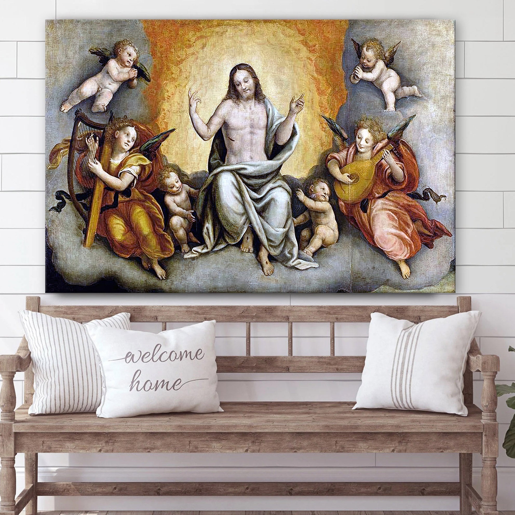 Triumph Of Christ In Paradise With Angels And Cherubs Jesus Canvas Wall Art – Christian Wall Art Decor – Religious Wall Art Canvas