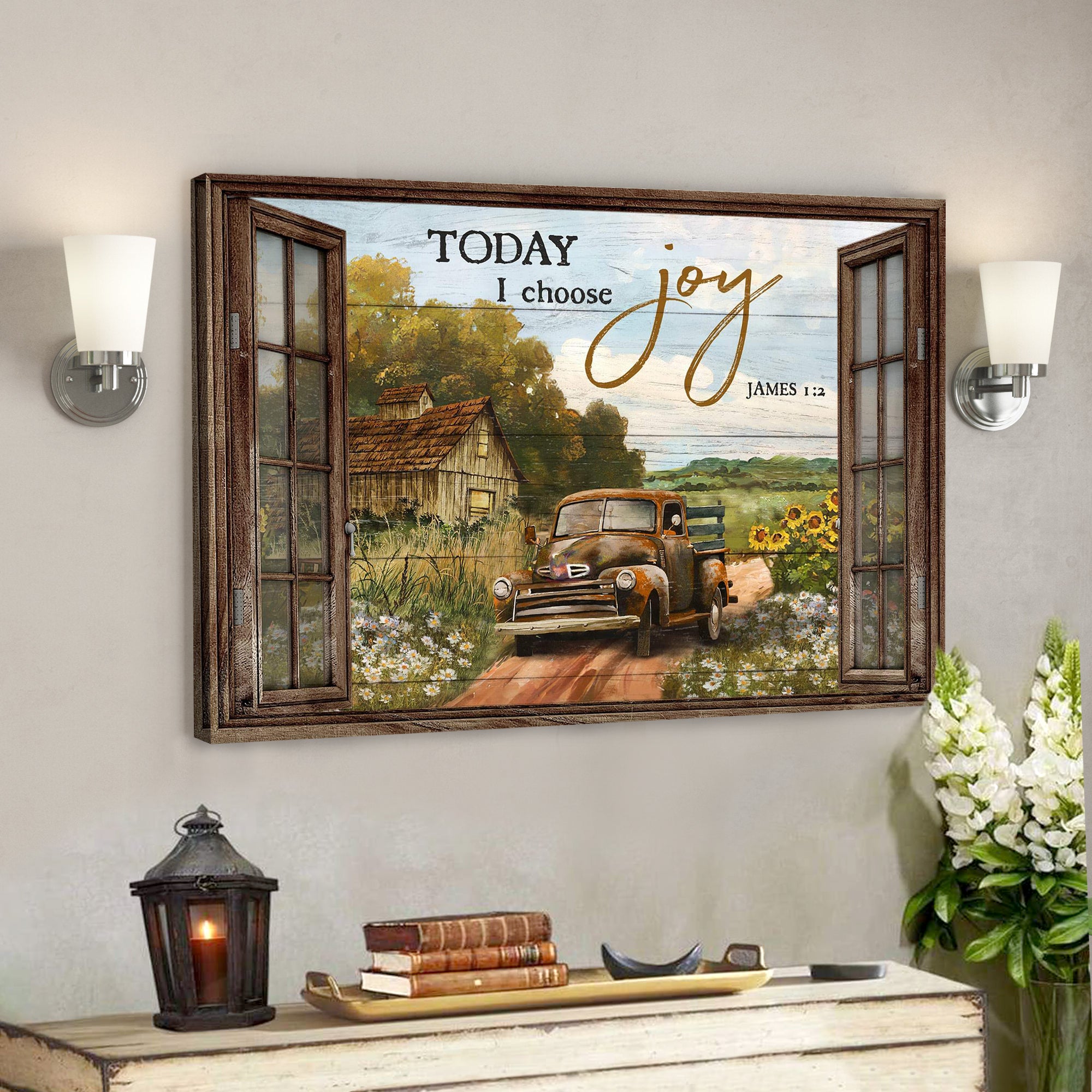 Truck Comes Back Home – Today I Choose Joy Canvas Wall Art – Bible Verse Canvas – Scripture Canvas Wall Art