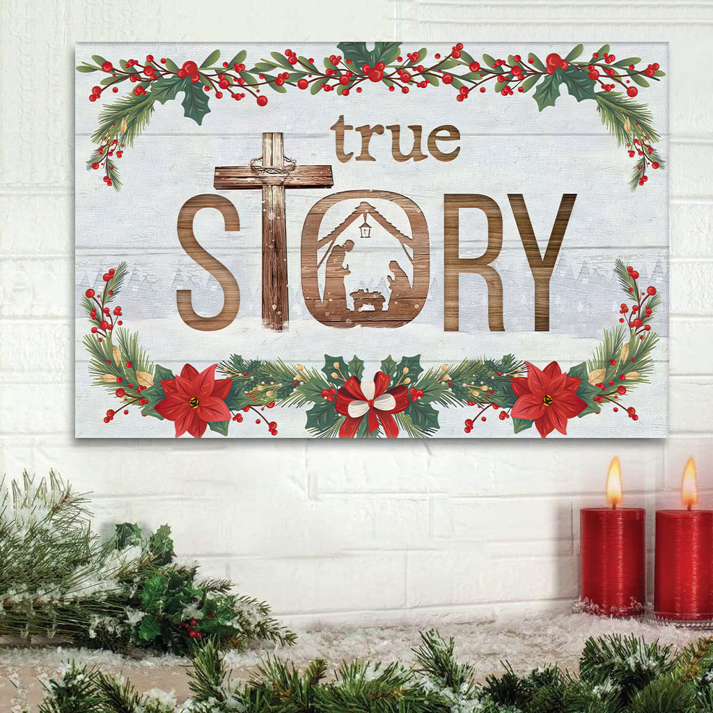 True Story Jesus Born In A Manger Christmas Wall Art Canvas – Painting On Canvas – Poster To Print