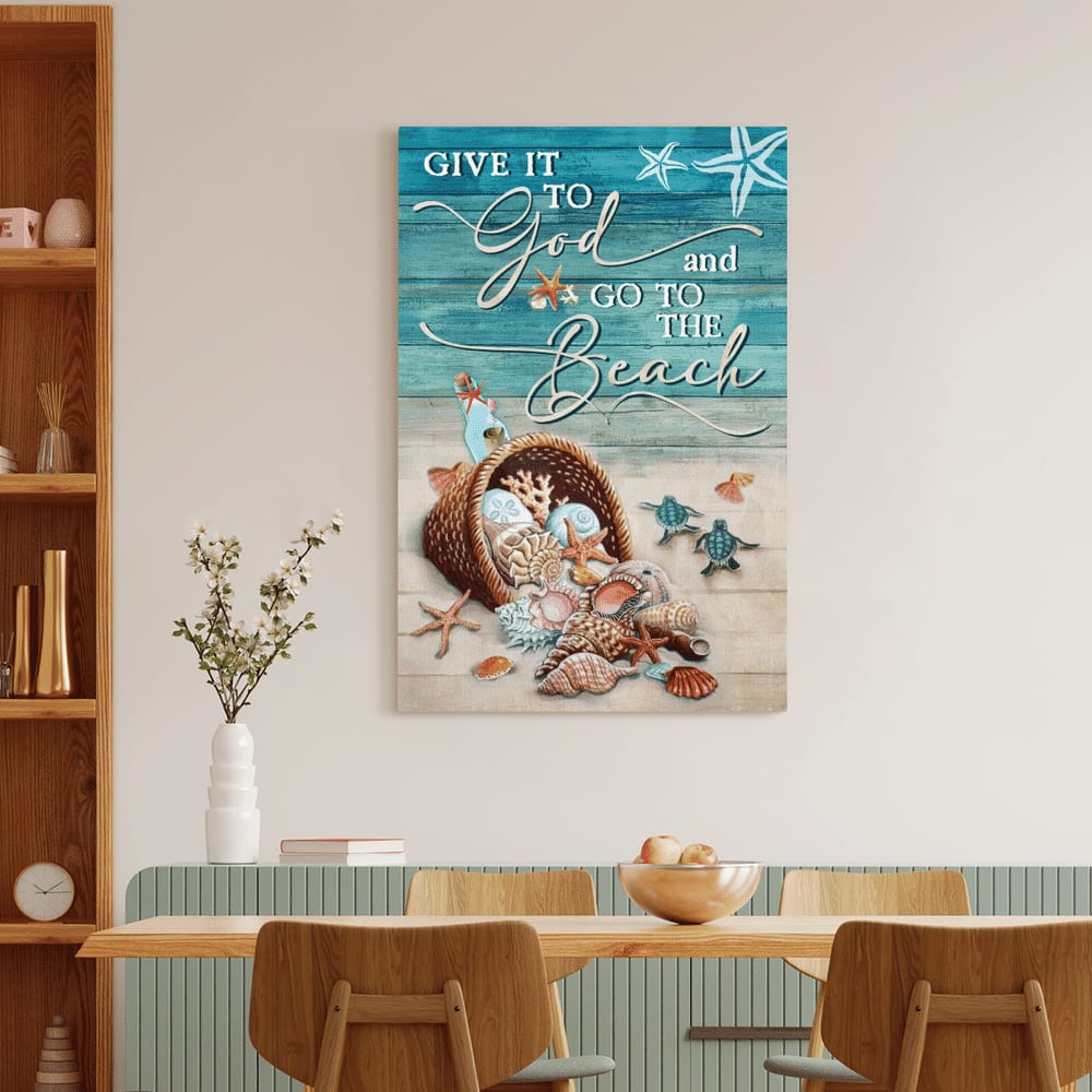 Turtle And Summer Give It To God And Go To The Beach Canvas Wall Art – Christian Wall Posters – Religious Wall Decor