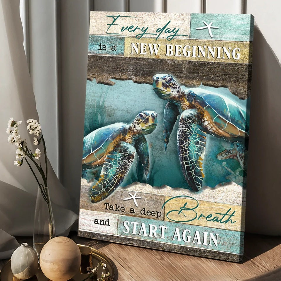 Turtle Deep Ocean Every Day Is A New Beginning Canvas Wall Art – Christian Wall Posters – Religious Wall Decor