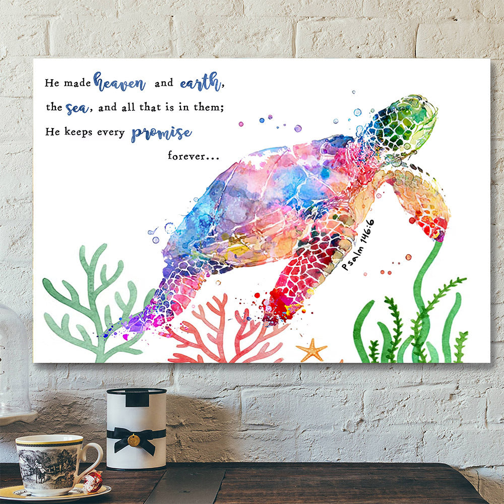 Turtle – He Made Heaven And Earth – Psalm 146:6 – Bible Verse Canvas – Christian Canvas Prints – Faith Canvas