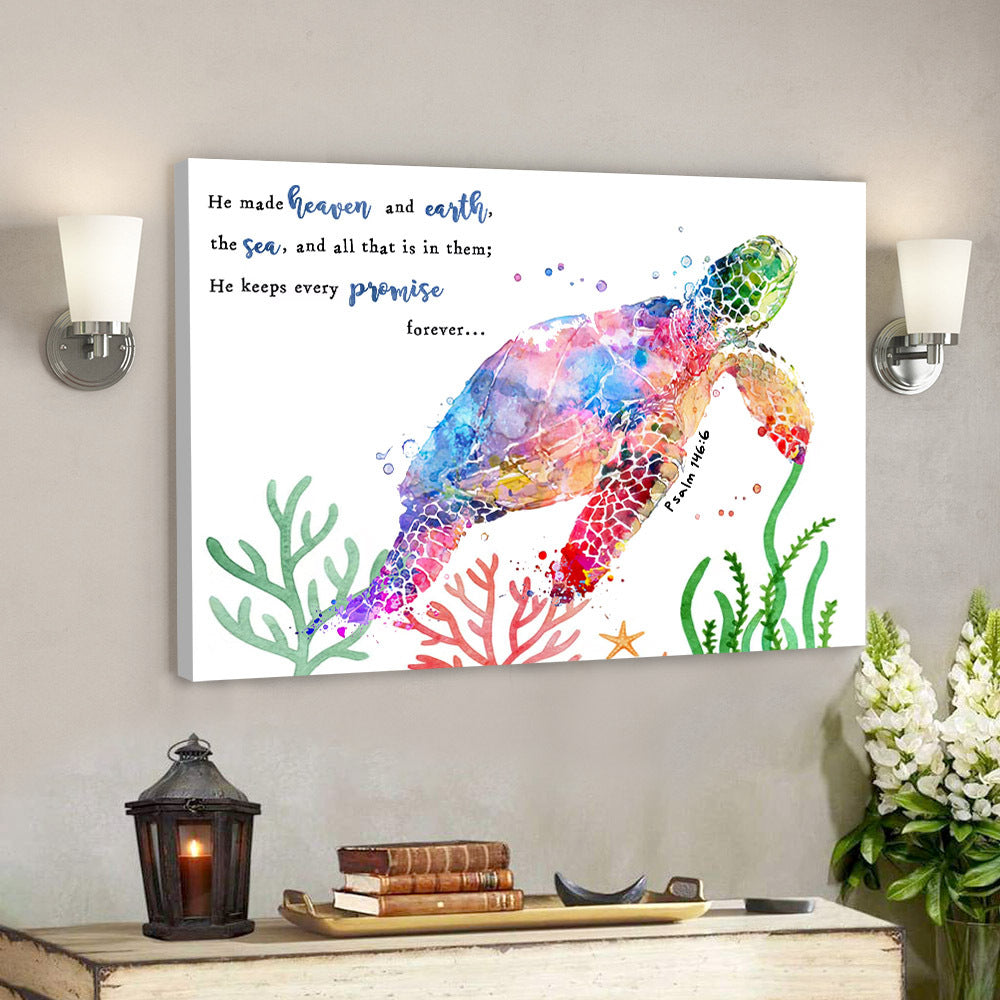 Turtle – He Made Heaven And Earth – Psalm 146:6 – Bible Verse Canvas – Christian Canvas Prints – Faith Canvas