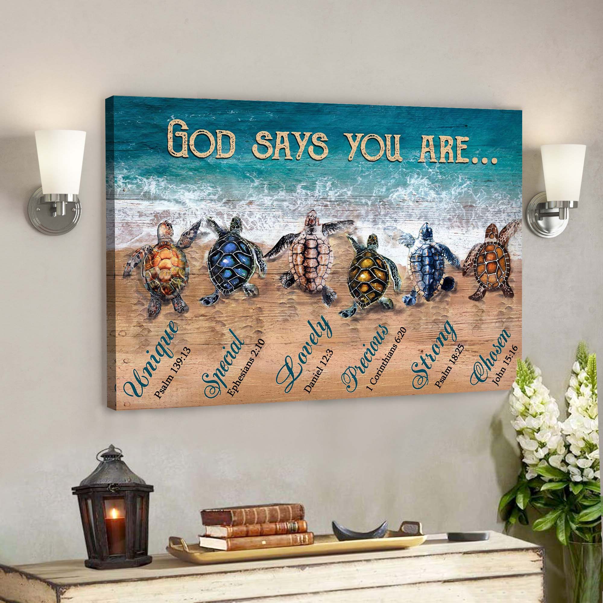 Turtle To The Ocean – God Says You Are Canvas Wall Art – Bible Verse Canvas – Scripture Canvas Wall Art