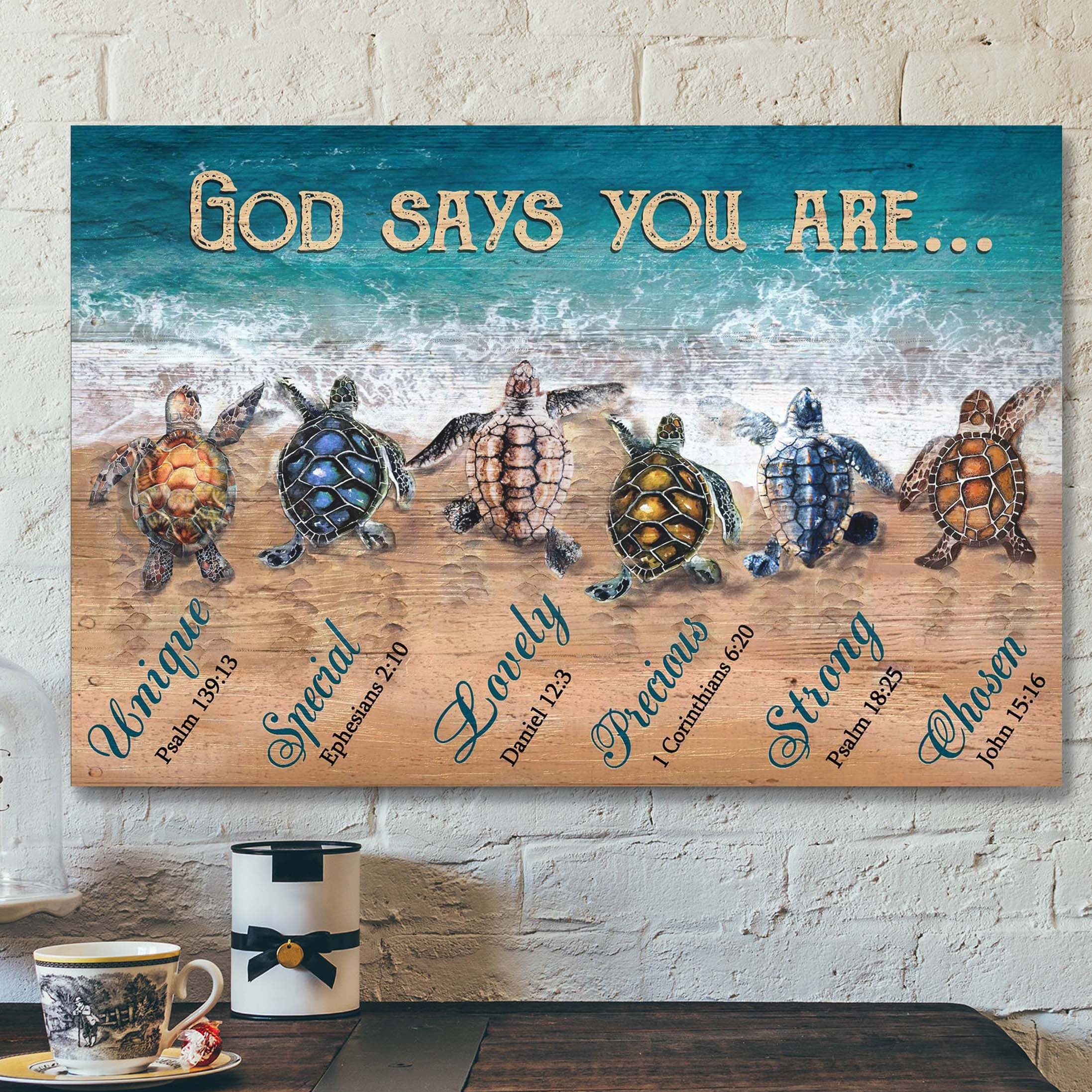 Turtle To The Ocean – God Says You Are Canvas Wall Art – Bible Verse Canvas – Scripture Canvas Wall Art