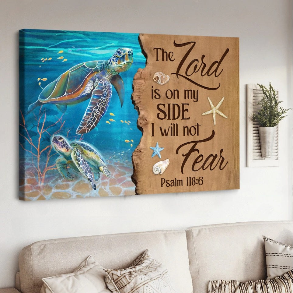 Unique Sea Turtle Deep Ocean Painting The Lord Is On My Side Canvas Wall Art – Christian Poster – Religious Wall Decor