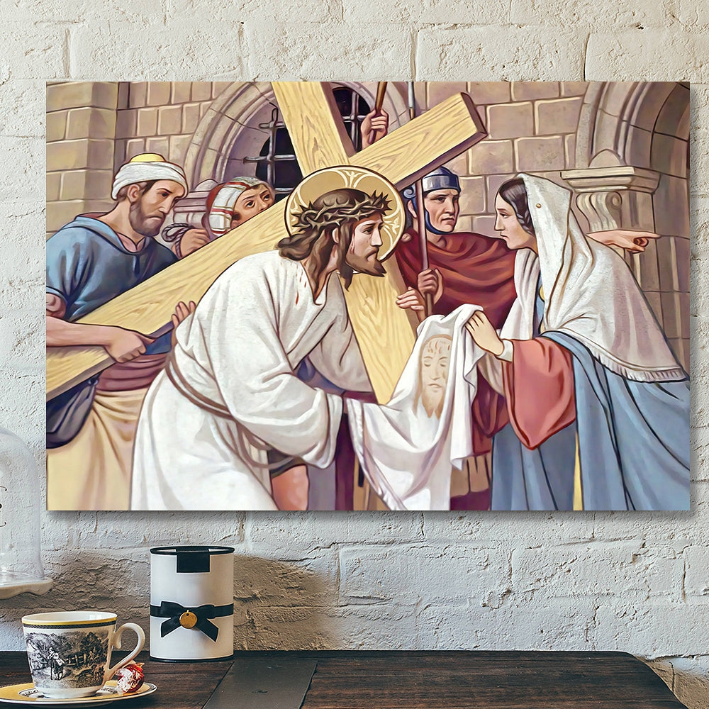 Veronica Wipes The Face Of Jesus- Jesus Canvas Painting – Jesus Poster – Jesus Canvas Art – Scripture Canvas