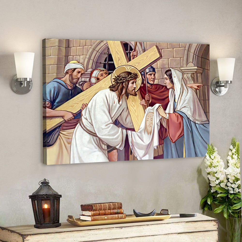 Veronica Wipes The Face Of Jesus- Jesus Canvas Painting – Jesus Poster – Jesus Canvas Art – Scripture Canvas