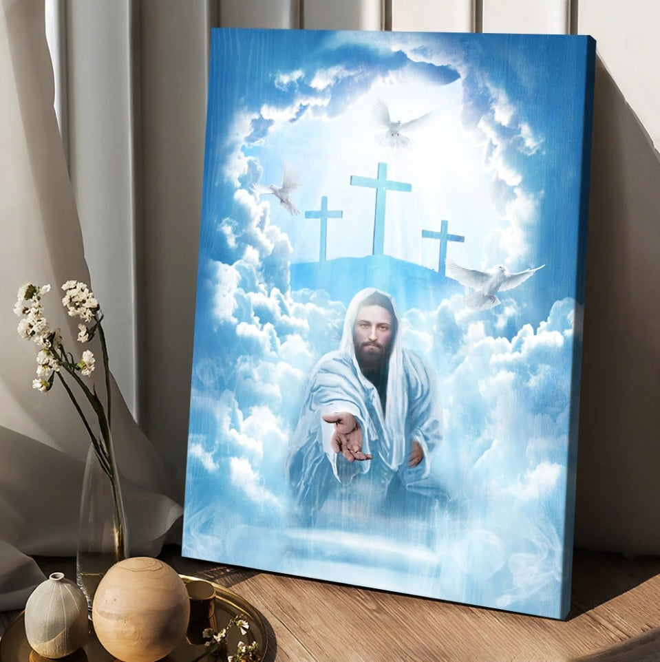 Walking With Jesus, Blue Sky, Beautiful Heaven Canvas Wall Art – Christian Wall Posters – Religious Wall Decor