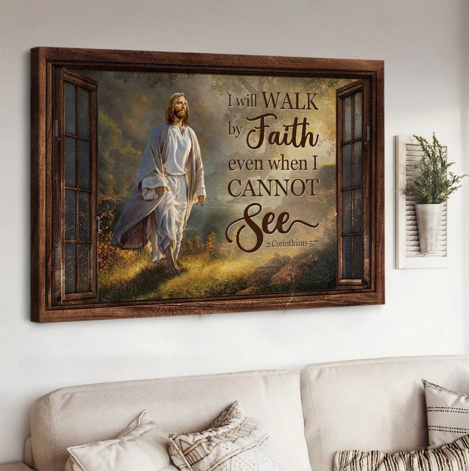 Walking With Jesus Magic Forest Sunny Day I Will Walk By Faith Canvas Wall Art – Jesus Canvas Pictures – Christian Wall Posters