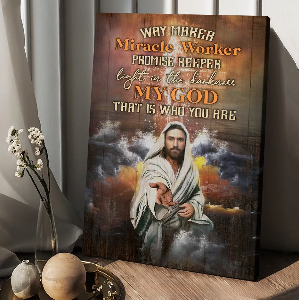 Walking With Jesus Stunning Storm Way Maker Miracle Worker Canvas Wall Art – Christian Wall Posters – Religious Wall Decor