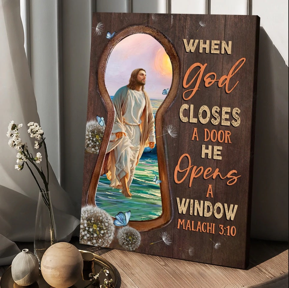 Walking With Jesus When God Closes A Door Canvas Wall Art – Christian Wall Posters – Religious Wall Decor