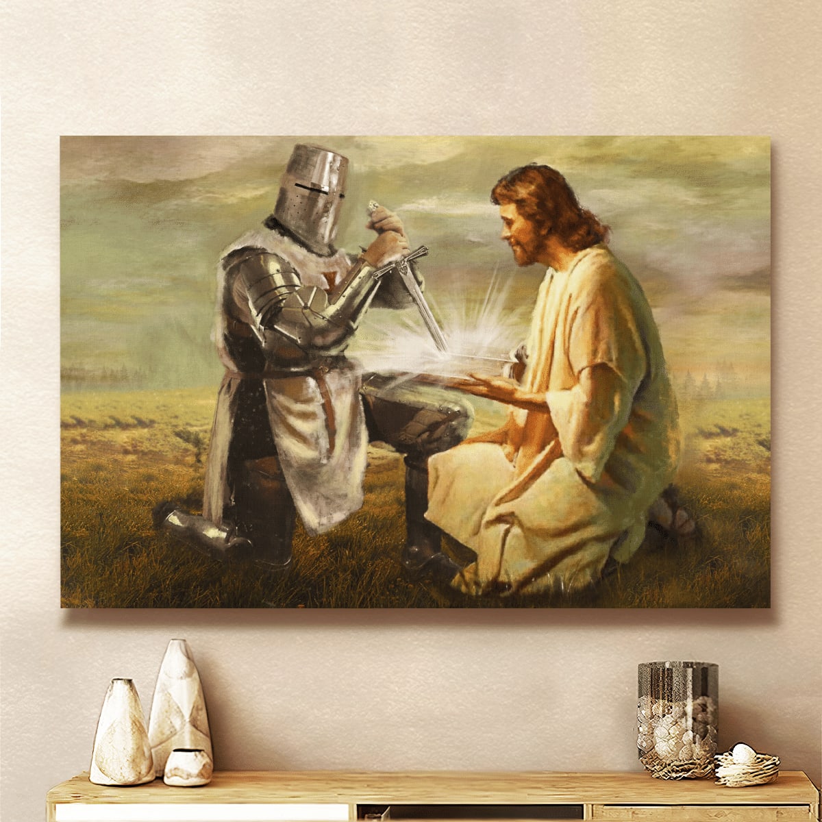 Warrior And Jesus Canvas, Christian Wall Art, Home Decor, Canvas Painting