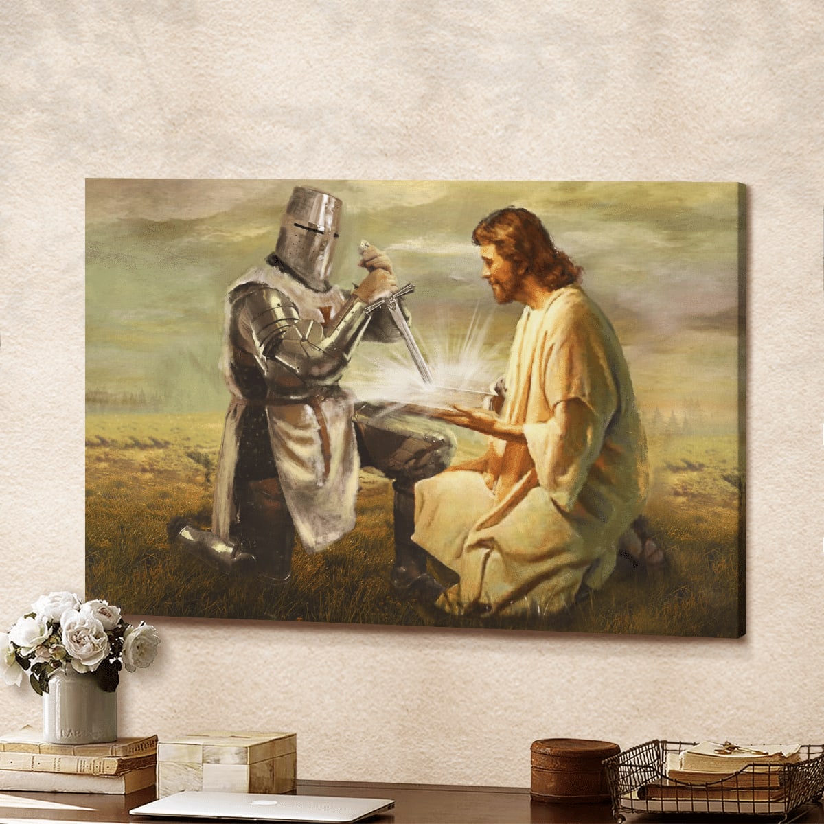 Warrior And Jesus Canvas, Christian Wall Art, Home Decor, Canvas Painting